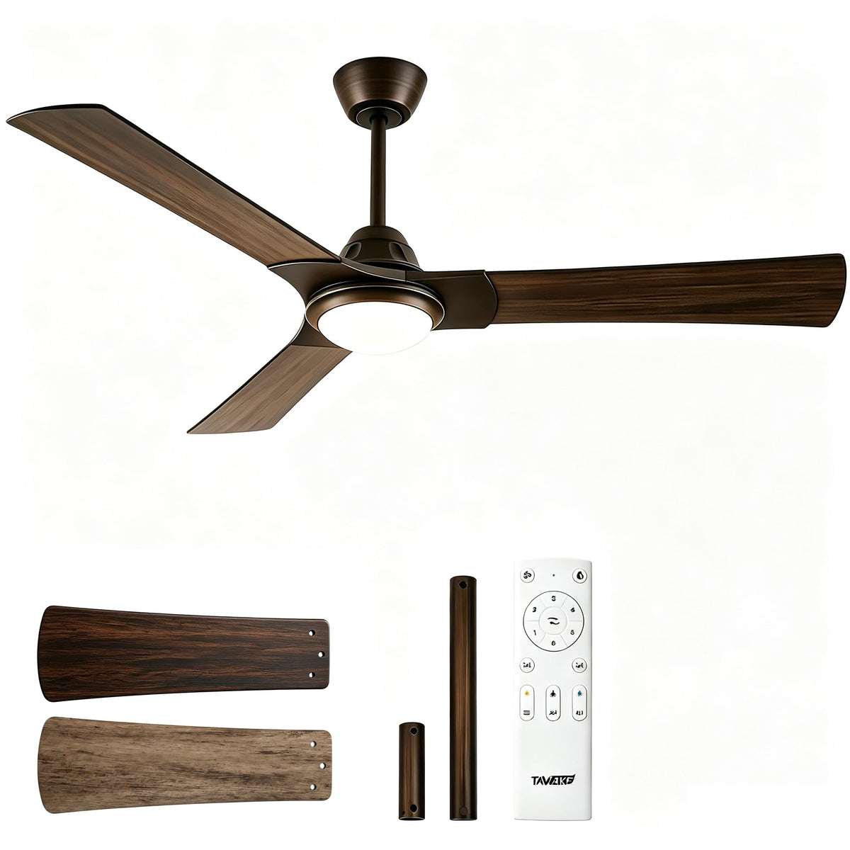 52 Inch Ceiling Fan with Light, DC Motor 52 inches Double Wood Grain