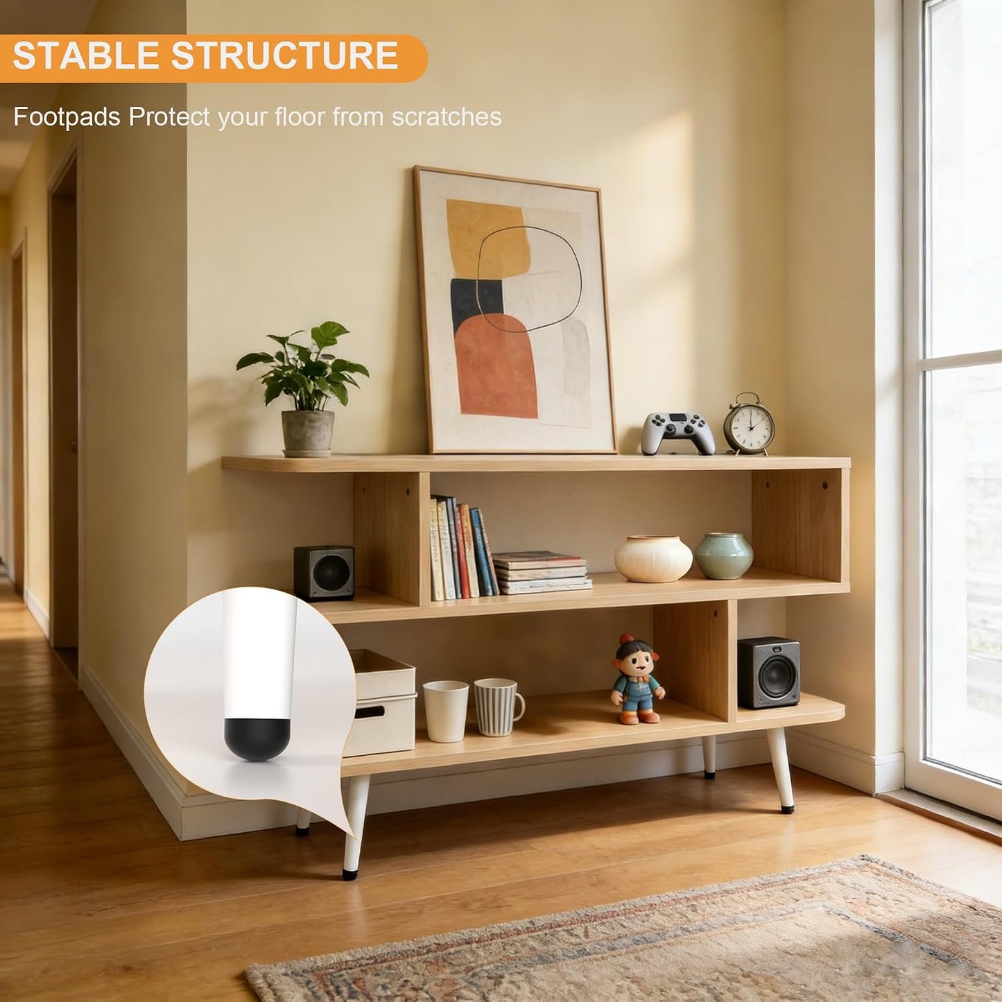 TV Stand for TVs up to 45 Inches, Modern Entertainment Center with Three-Tier Open Storage Shelves for Media TV Console Table, Living Room, Bedroom, Family Room, Easy Assembly-Walnut