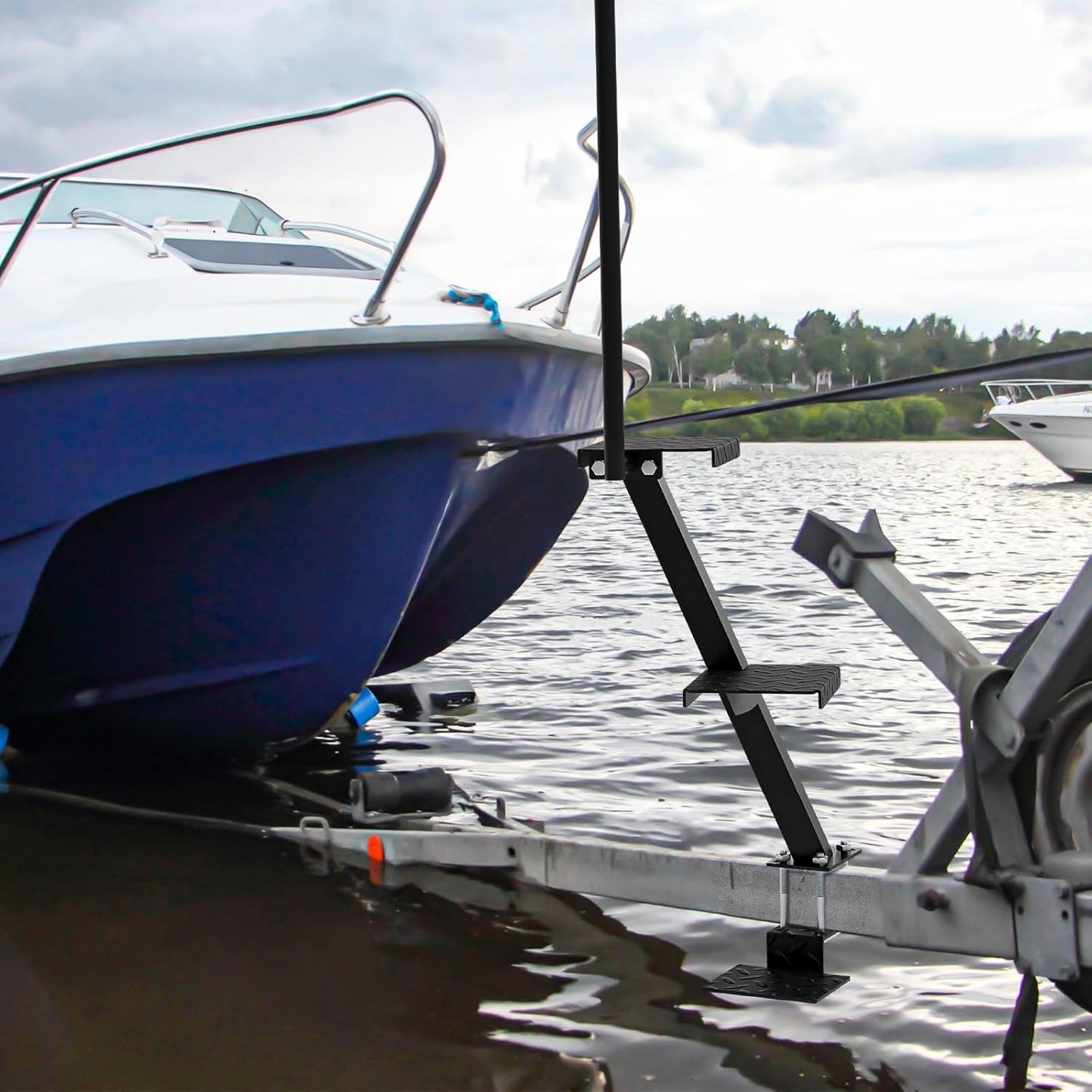 Boat Trailer Steps with Handle, Heavy Duty Anti-Slip Boarding Step for Front Trailer Tongue, Easy Install Rust-Proof Board \