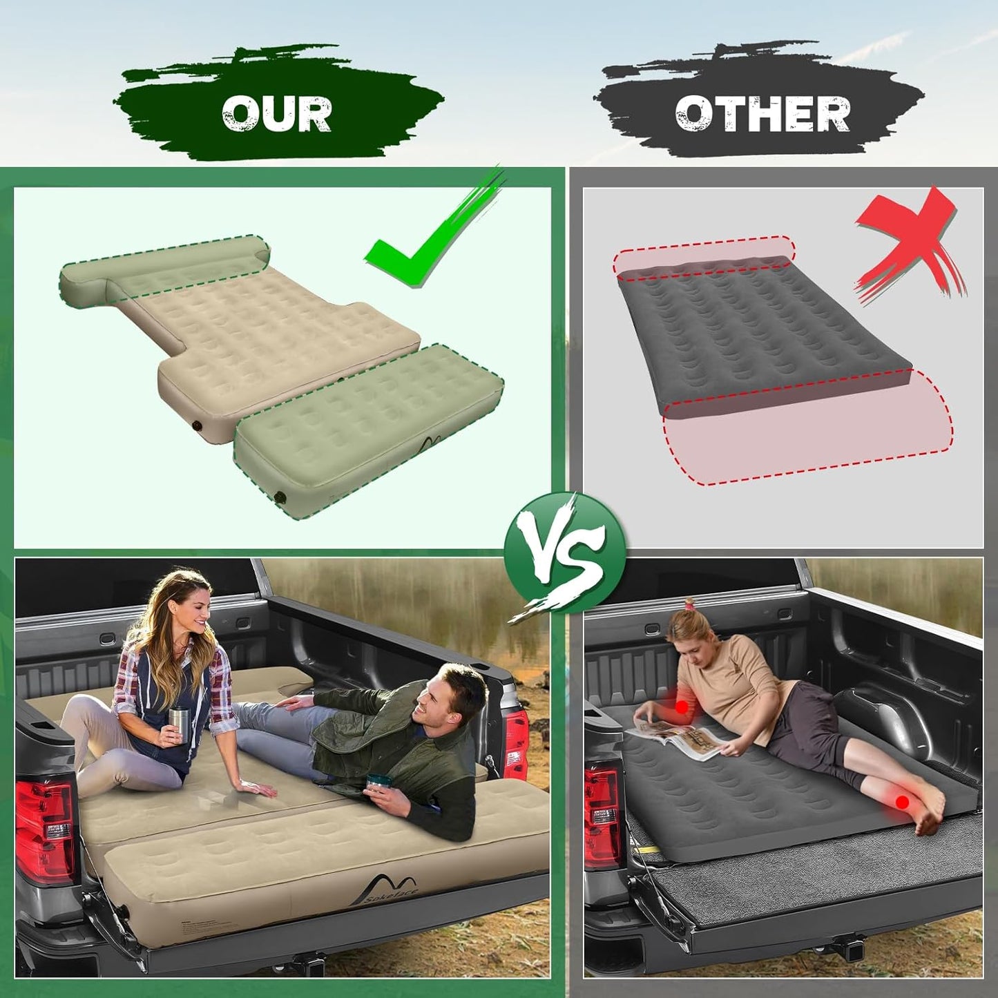 Truck Air Mattress for 5.5-5.8ft Short Truck, Truck Bed Air Mattress with Maximized Space Design, Wireless Rechargeable Pump, Effortless Setup, Full