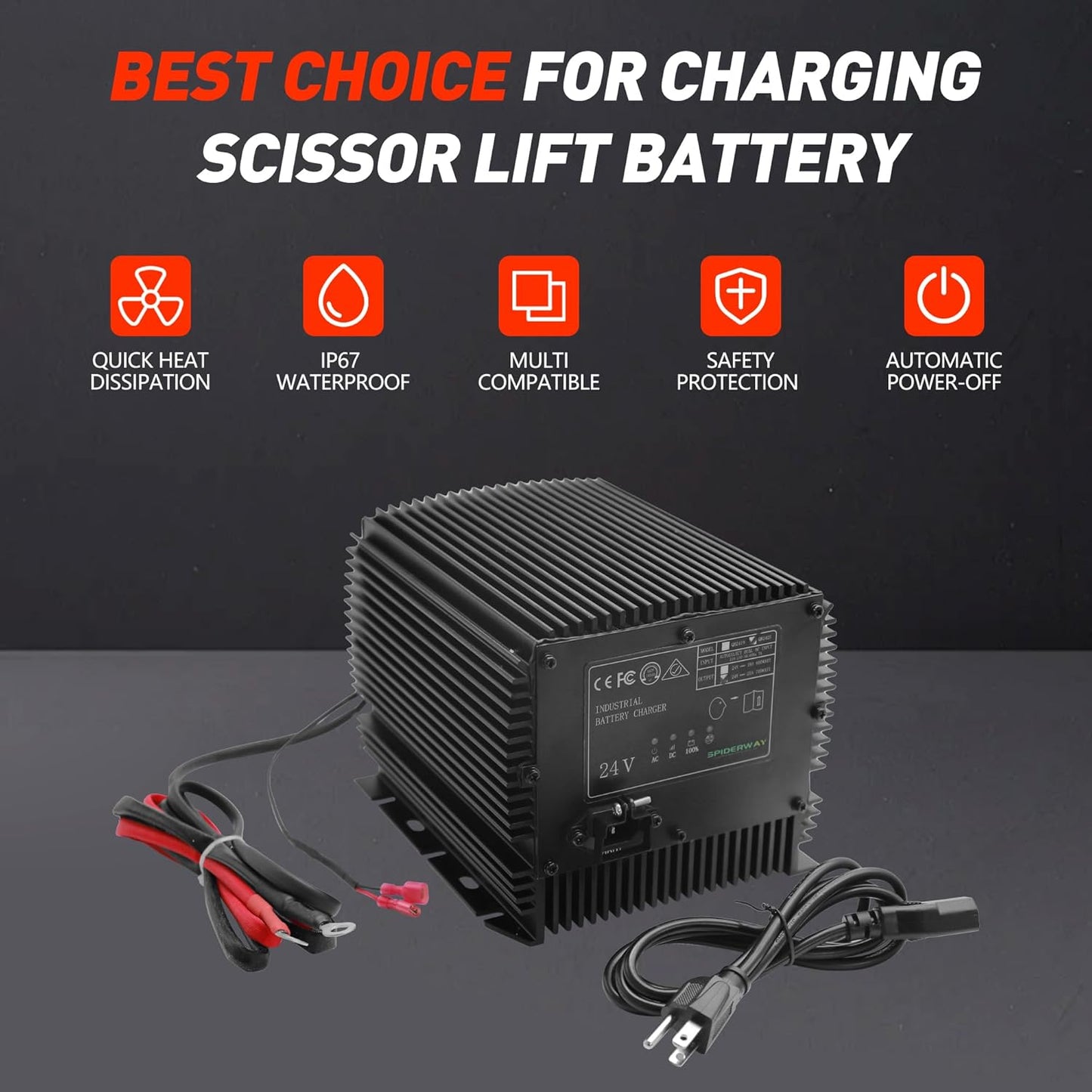 HB600-24B, 24V 19A Scissor Lift Battery Charger, Compatible with Genie/Skyjack/JLG Scissor Lifts, Replaces 161827/96211/128537/105739GT Black 24V 19A