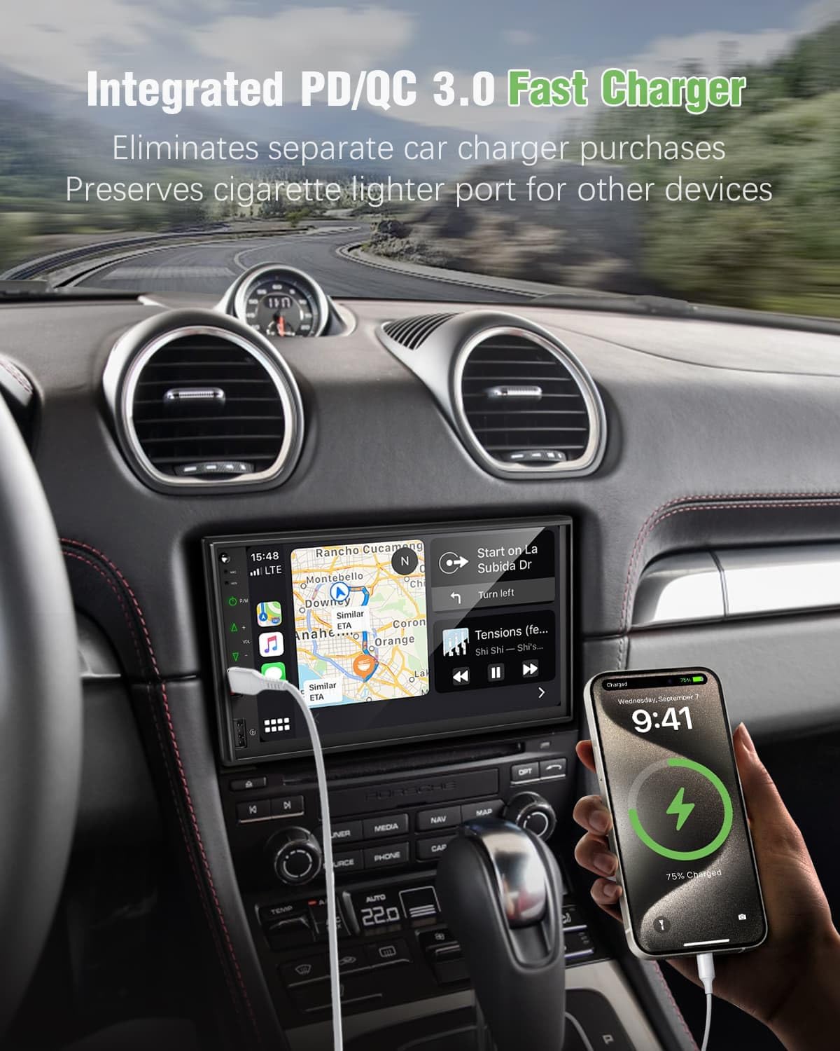 Radio for Truck, Double Din Car Stereo with Wireless Carplay & Android Auto, 7" Truck Radio Upgrade PD/QC 3.0 Fast Charging/16~36V/Bluetooth 5.1/AM/FM/DSP/SUB/SWC
