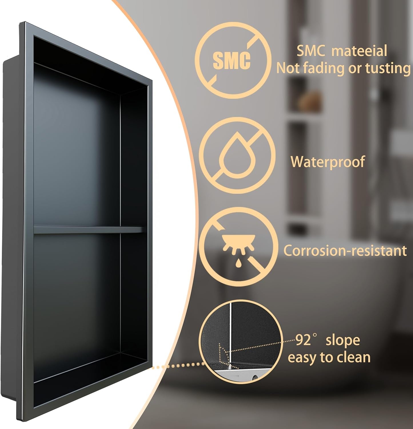 Fiberglass Shower Niche 12X24in No Tile Needed and Needed Tile All can Work Matte Black
