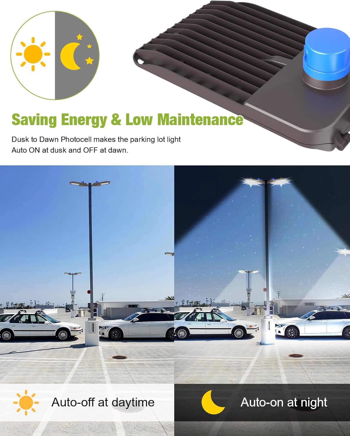 YXL LED Parking Lot Light, 300W LED Shoebox Light with Dusk to Dawn Photocell,42,000LM 5000K Daylight Slipfitter Mount, IP65