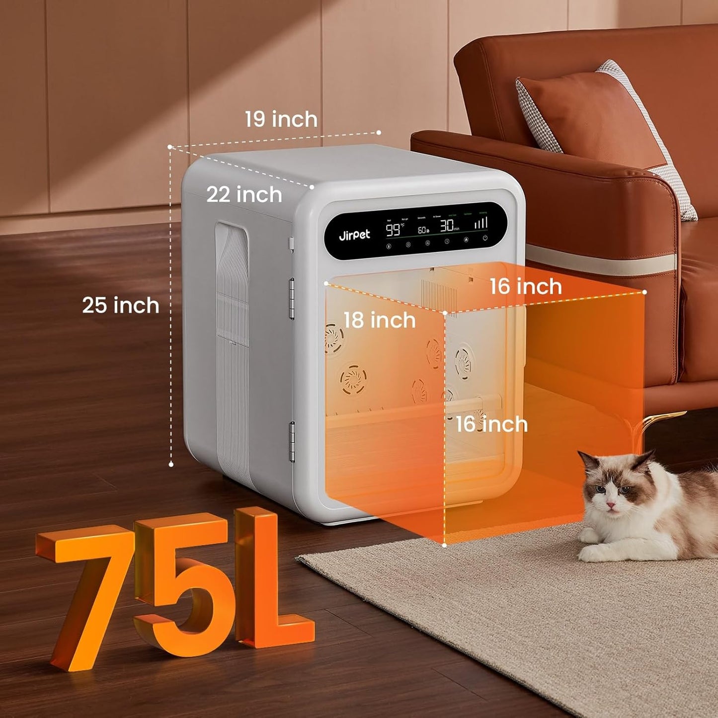 JirPet F1 Professional Pet Dryer Cabin, 75L Extra Large Cat Dryer Box with Smart Control Humidity & Temp, 40dB Ultra Quiet Hair Dryer for Dogs,