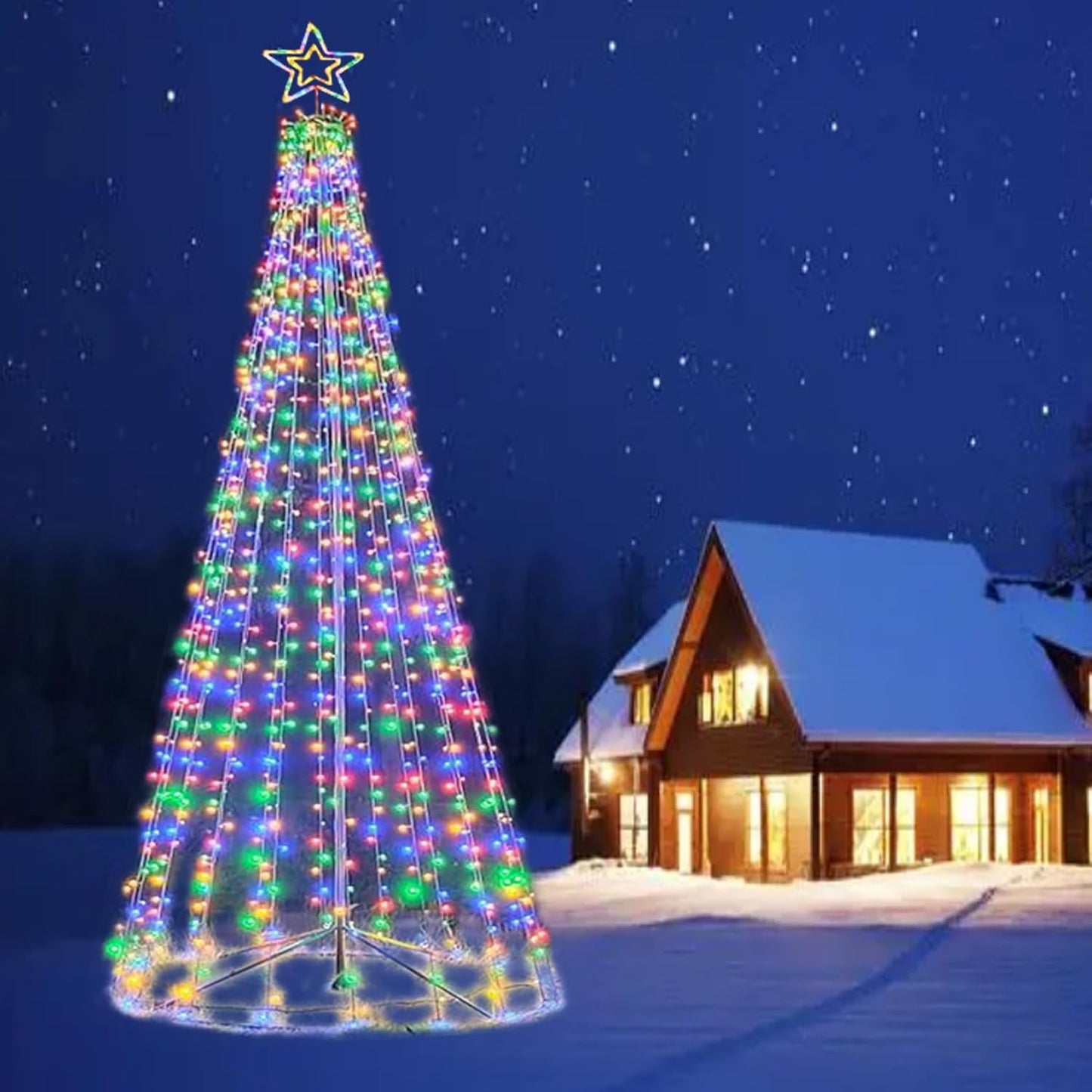 Fairyrain 12Ft Outdoor Lighting Christmas Tree Lights Cone Tall Star Topped Artificial Christmas Trees Arbol de Navidad Outside Decor for Xmas New