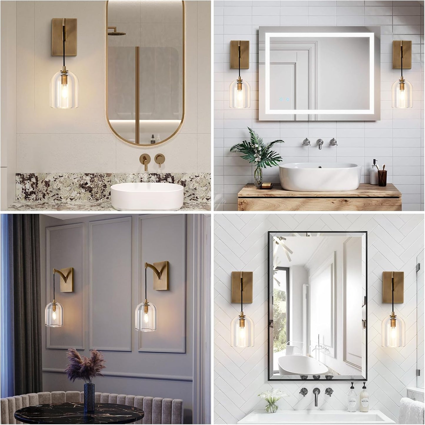 Modern Crystal Wall Sconce, Brass Hemisphere Wall Sconce, Gold Wall Lamps Indoor lighting for Bedroom Bathroom Vanity Light Fixtures includes Bulbs