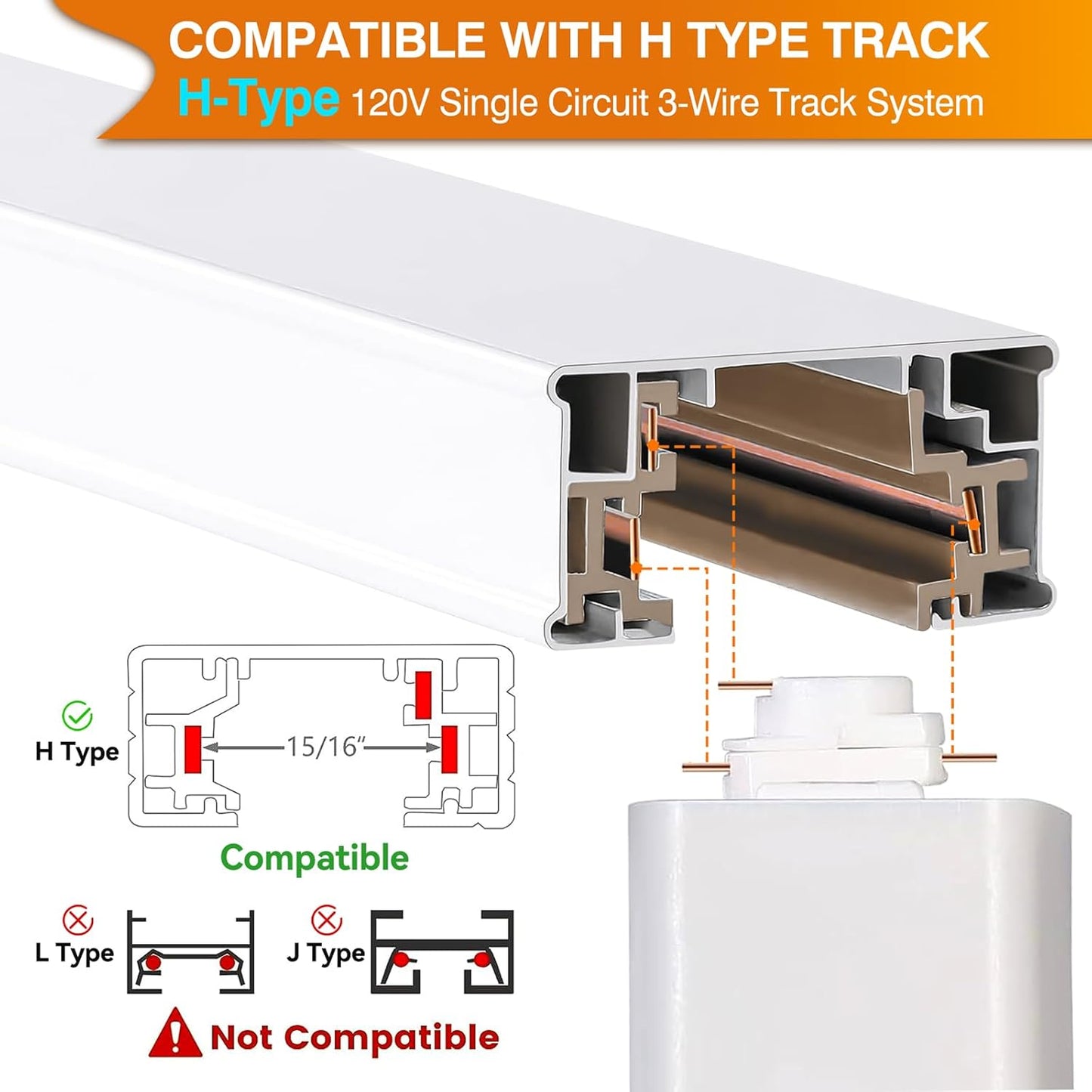 7.5W H Type Track Lighting Heads, Dimmable Bright 5500K Cool White, Flicker Free CRI90+ Track Lighting Fixtures