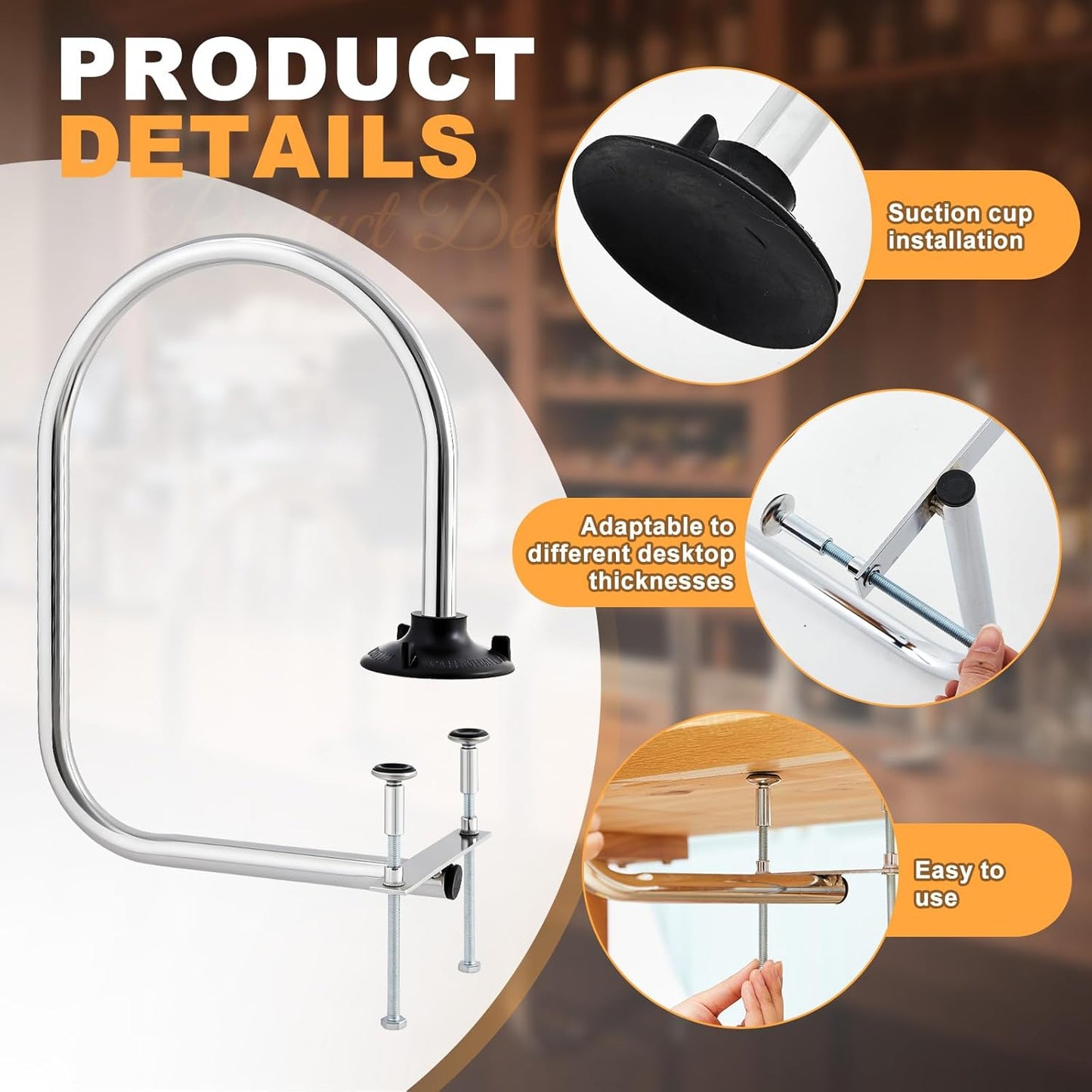 2 Pack Service Rail Single Arm Bar Service Rail Waitress Stall Silver Chrome Finish Tubing Area for Waitstaff to Retrieve Drinks, Avoid a Busy and Hectic Crowd for Staff