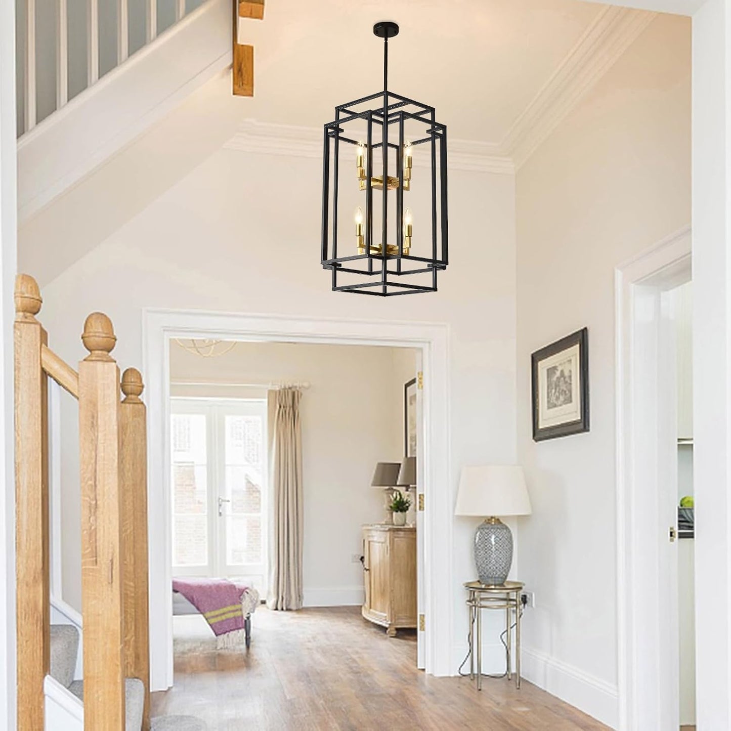 8-Light Lantern Chandelier Lighting Fixtures Entry Chandelier Industrial Farmhouse Hanging Chandelier for Dining Room Foyer Living Room Staircase