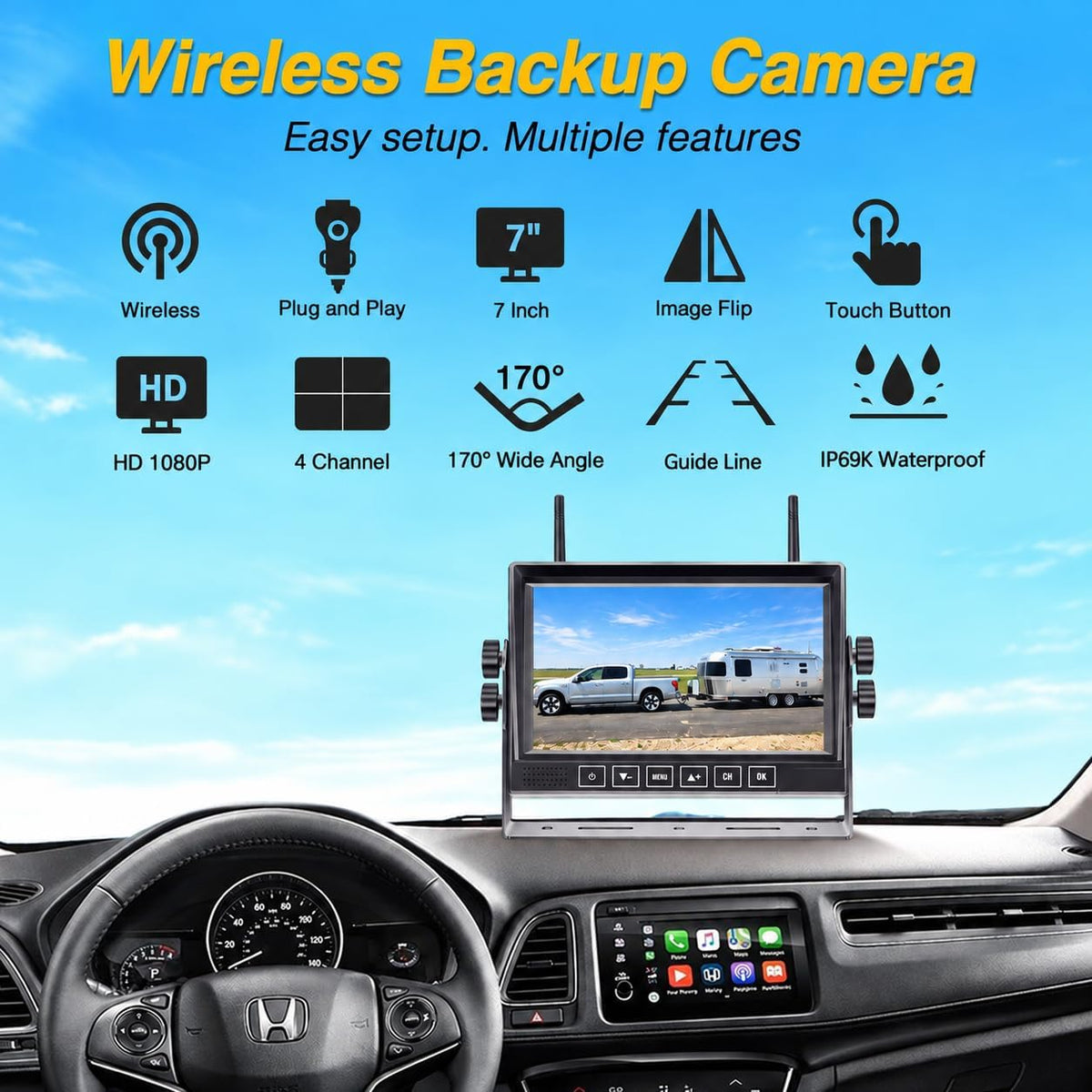 Easy Install 1080P Wireless RV Backup Camera: 7” Plug & Play for RV Trailer