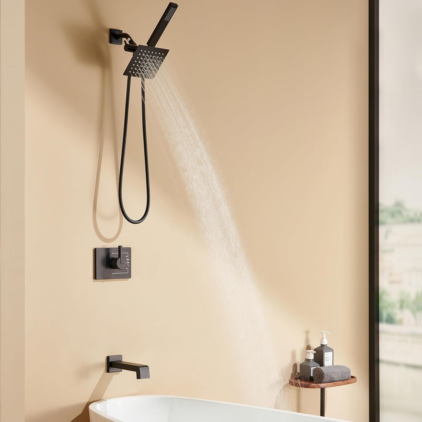 Brushed Gold Shower Faucet Set, Dual Shower Heads with Handheld Spray Combo and Tub Spout, and 3-Way Diverter