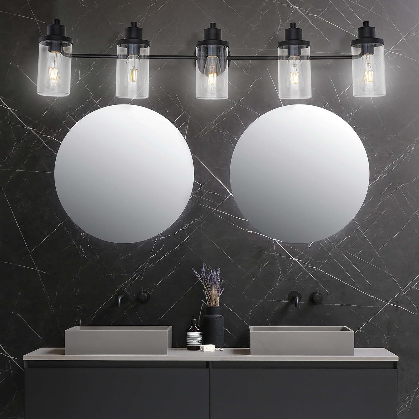 LUXEMI Bathroom Vanity Light with Clear Glass Shades,5-Light Bathroom Lights Over Mirror in Black Wall Sconces(Black, 5-Light) (5 Lights, Black)