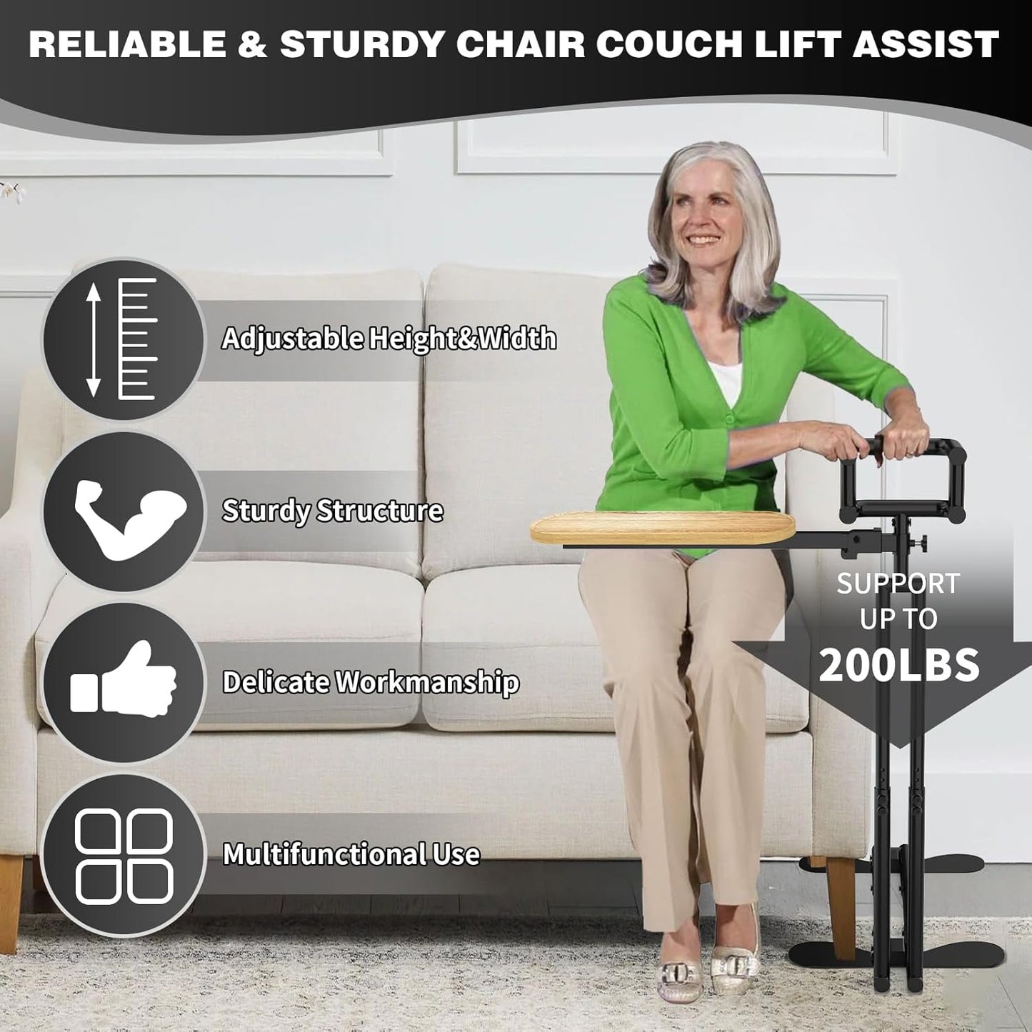 Couch Stand Assist with Tray Table, Couch Chair Sofa Lift Assist Aid for Elderly Sit to Stand up, Adjustable Standing Aid and Support Device(Black,