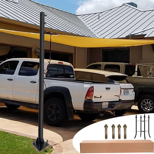 Shade Sail Poles, 11Ft Sun Shade Sail Poles Support Awning Canopy, Outdoor String Light Pole Post Heavy Duty Steel Post Suitable for Garden/Yard/Pool/Patio(Heavy Duty 2.4" Black 1x11Ft Pole)