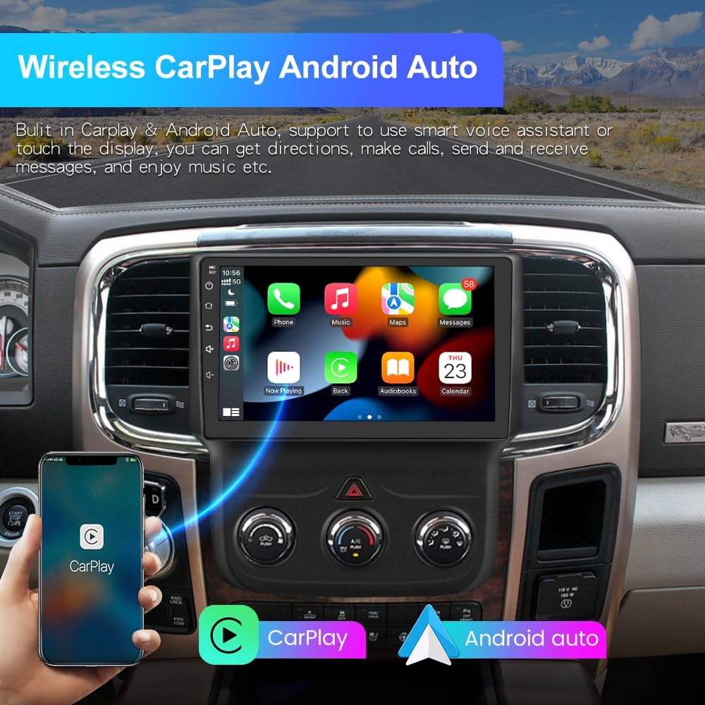 CarPlay and Android Auto Car Radio Compatible for Dodge Ram 2013-2019 1500 2500 3500