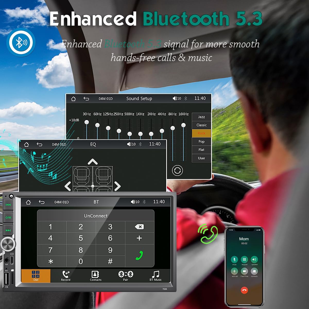6.9 Inch Car Stereo with Wireless Apple CarPlay & Android Auto, Wireless AirPlay Mirror Link, Double Din Radio with 1024*600 Toucscreen, AM/FM RDS, Bluetooth, Type-C/USB/TF/AUX, 12-LED Backup Camera
