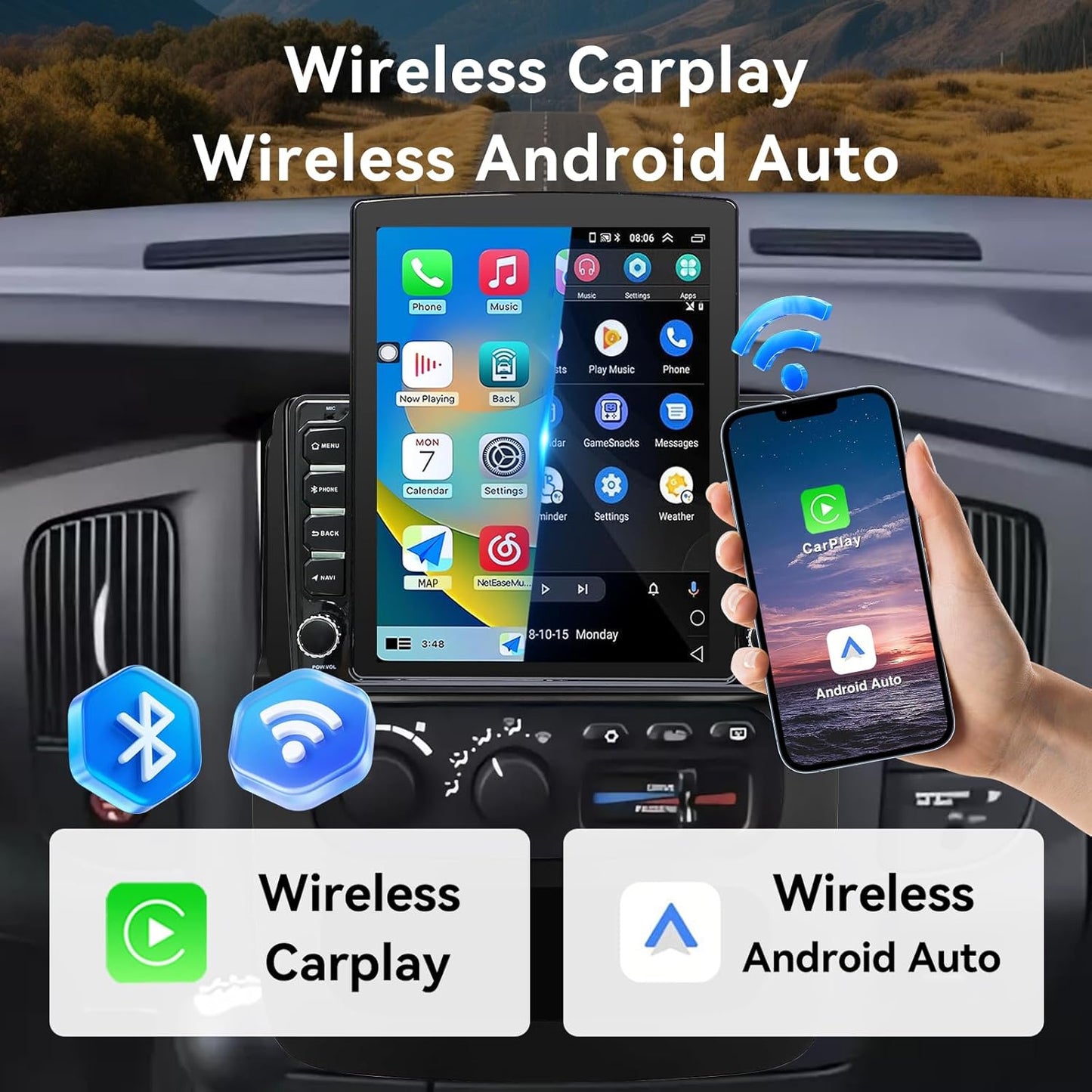 Android 14 Car Stereo Radio Compatible with Dodge Ram 1500 2500 3500 2002 2003 2004 2005 Wireless CarPlay & Android Auto AHD Backup Camera Upgrade 9.7" Touch Screen GPS WiFi SWC FM Bluetooth 2+64G for 2002-2005 Ram