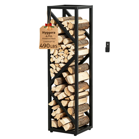 Firewood Rack Indoor, 47 Inch Heavy Duty Fireplace Log Holder Anti-Tip Hook