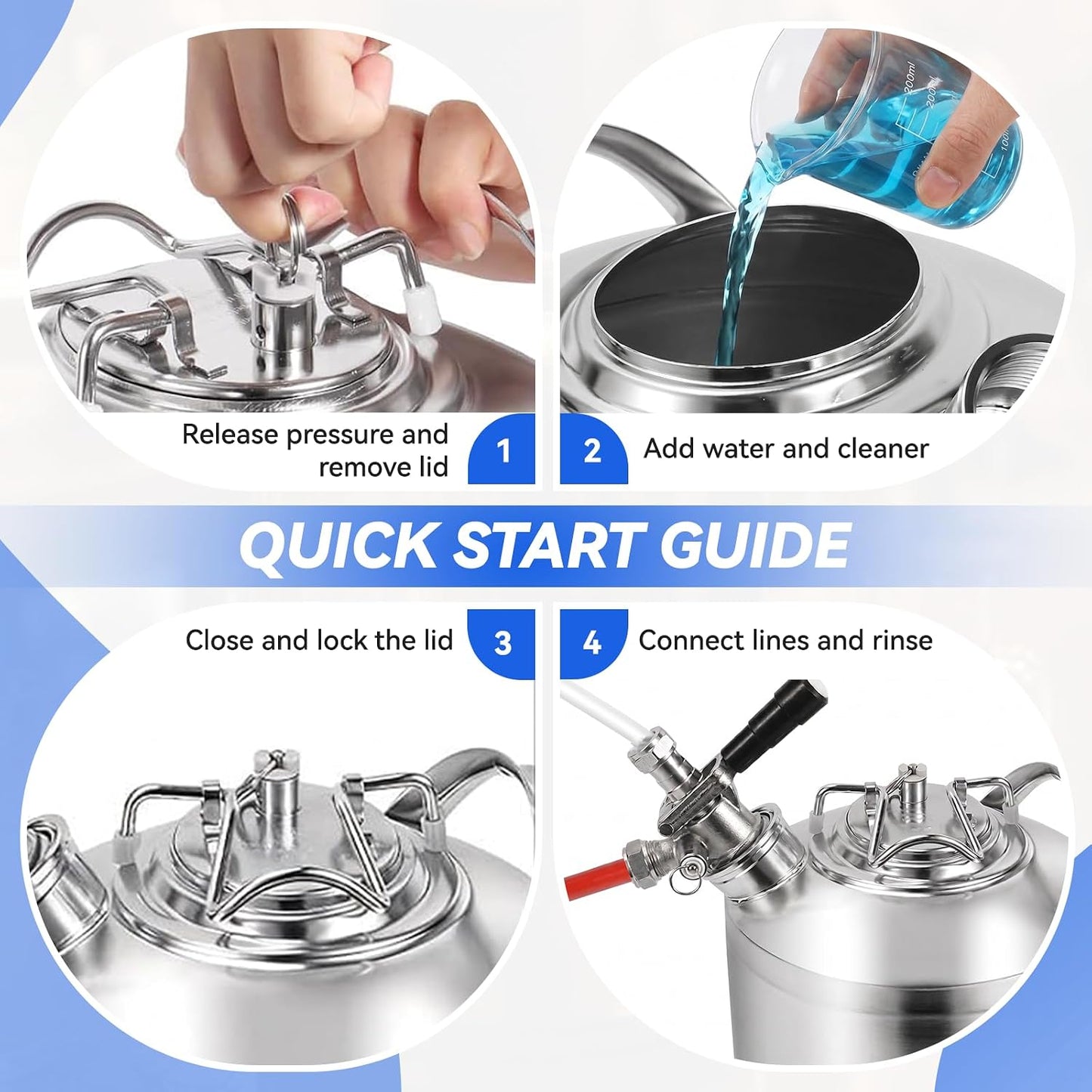 1.6 Gallon / 6 L Kegerator Cleaning Kit, 304 Stainless Steel Beer Line Cleaning Can with a D Couplers and Non-Slip Gloves 1.6 gallon (6L)