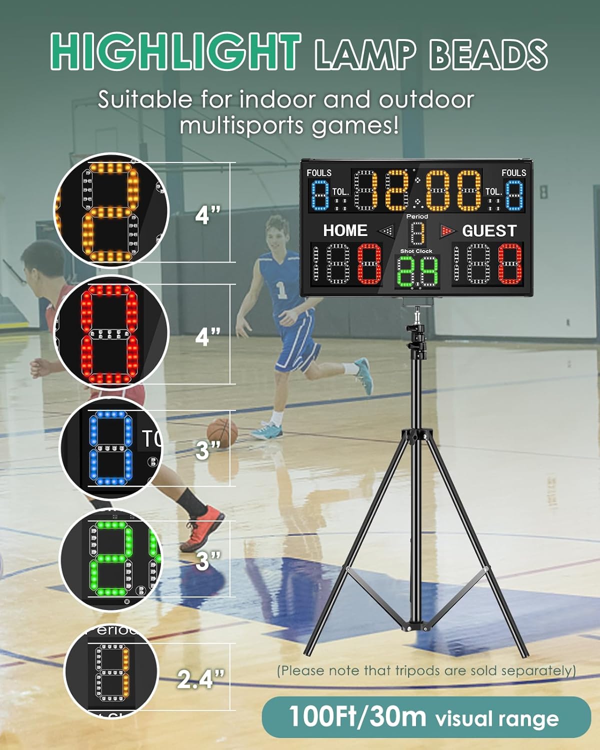 Football Scoreboard Multisport Scoreboard Battery Powered with Control Panel Outdoor Highlight Basketball Scoreboard for League Wrestling Tournament