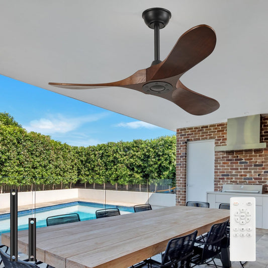 42'' Wood Ceiling Fan without Light,Large Airflow with Quiet Operation and Speed Memory Function,Outdoor Ceiling Fan Dark Walnut Finish for Bedroom,Living Room,Patio.