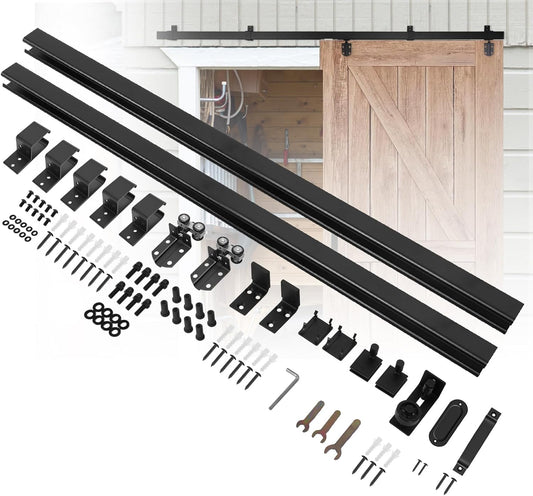 8FT Box Rail Exterior Barn Door Hardware Kit, Heavy Duty Sliding Barn Door Hardware, Wall Mount Barndoor Kit (Doors Not Included)