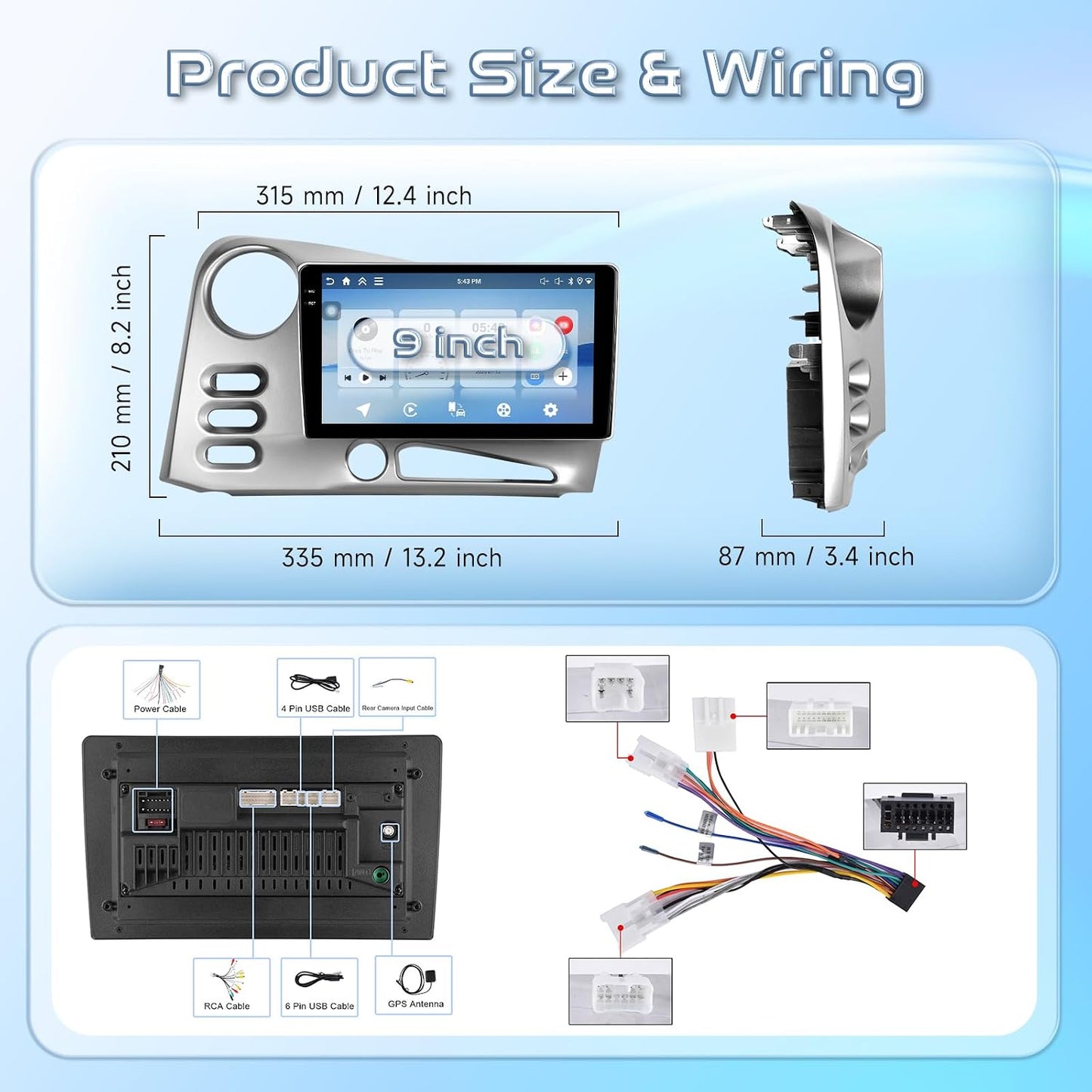 4G+64G Car Stereo Radio for Toyota Corolla Matrix 2003-2008(LHD), Wireless Carplay Android Auto, 5GWiFi+GPS, 9 inch Incell Touchscreen Radio for Corolla, Backup Camera Bluetooth FM SWC
