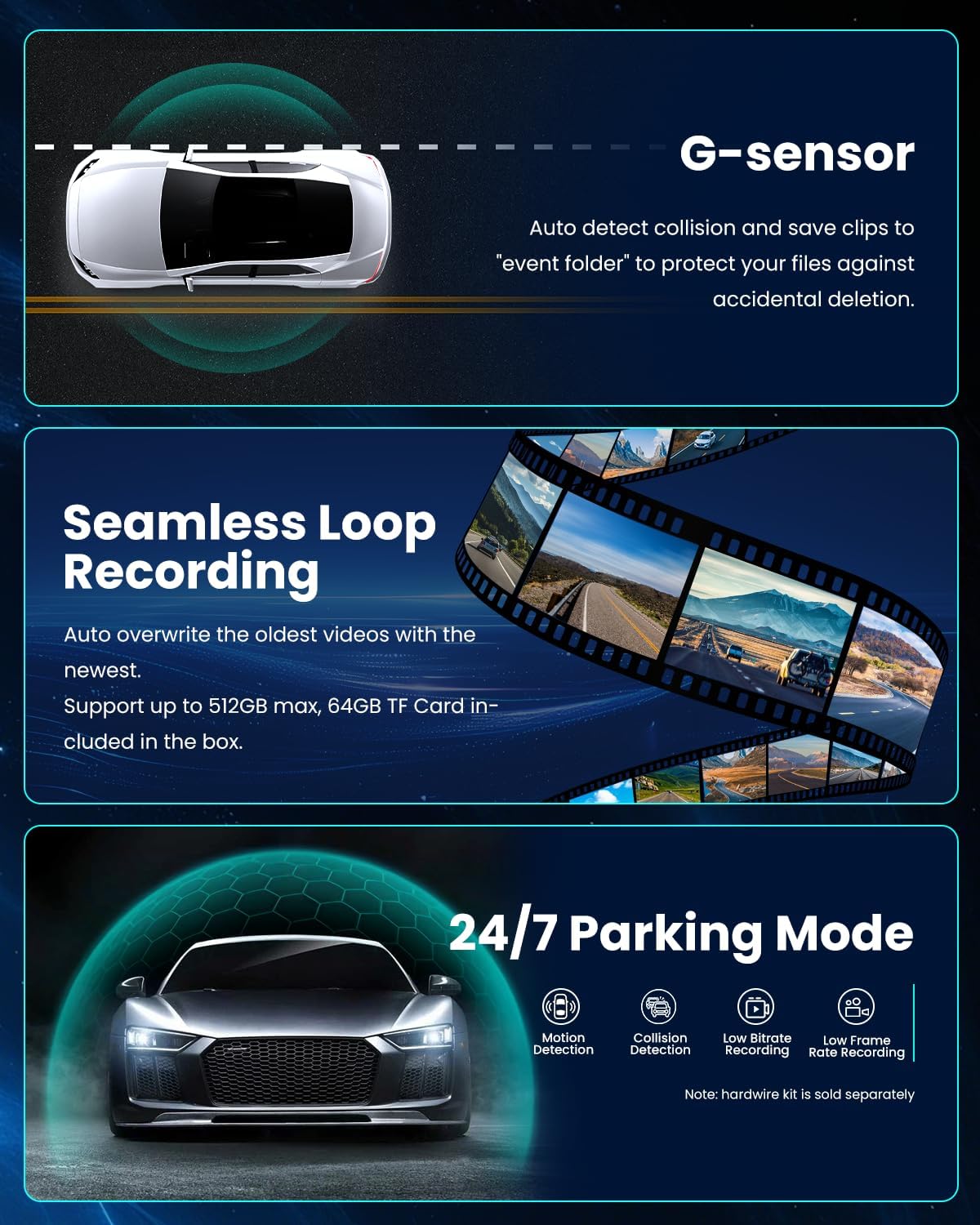 V77 4K+1080P 2160P/FHD Dash Cam Front for Cars, Dual STARVIS 2 Sensors, Free 64GB Card Included, 5.8G WiFi - up to 20MB/s Fastest Download Speed with App, 3" IPS, 24H Parking Mode
