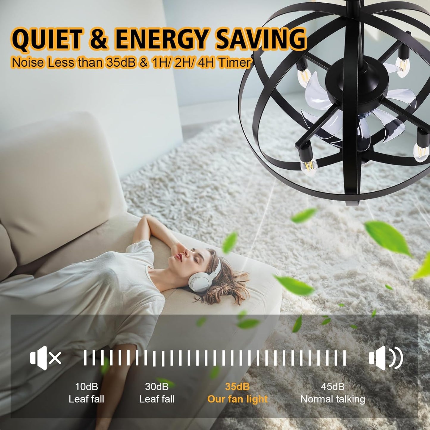 G-SAFAVA 20&#34; Ceiling Fans with Lights and Remote, 6 Wind Speeds 3 Timing Quiet Chandelier Bladeless Ceiling Fan Reversibl