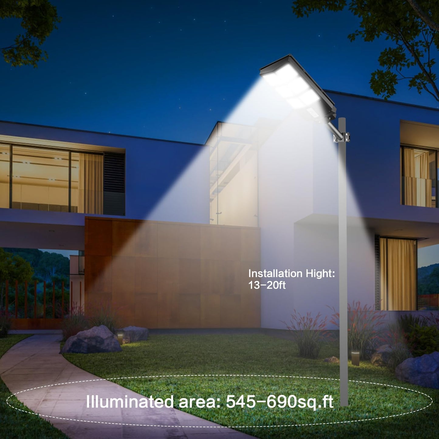 600W Solar Street Lights Outdoor Waterproof, 6500K 30000LM Outdoor LED Street Light Dusk to Dawn, LED Wide Angle Lamp with Motion Sensor and Remote