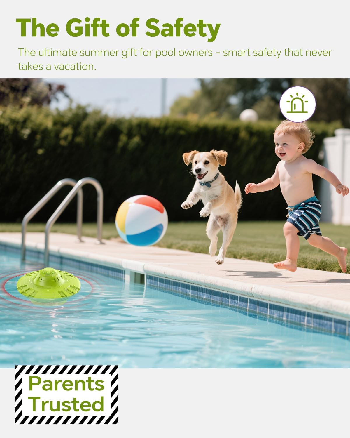 Pool Alarm, Floating Pool Safety Alarms for Inground & Above Ground Pools – Loud 110dB Alert, Adjustable Sensitivity, Protection for Kids & Pets (Green)