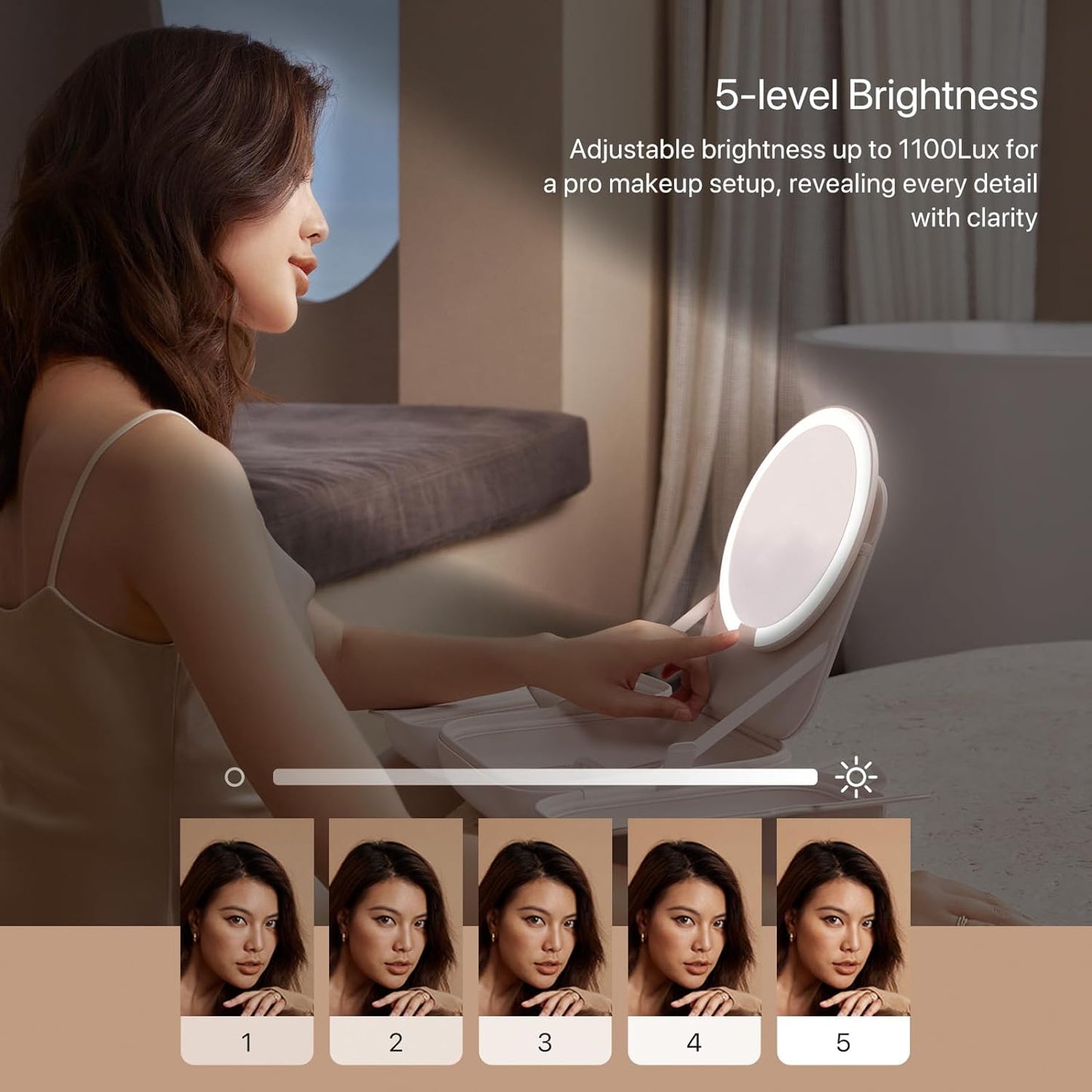 AMIRO M2 LumoCube Makeup Mirror with Bag - Portable LED Makeup Mirror with Lights, 5-Level Brightness, 3-Color Lights - Tr