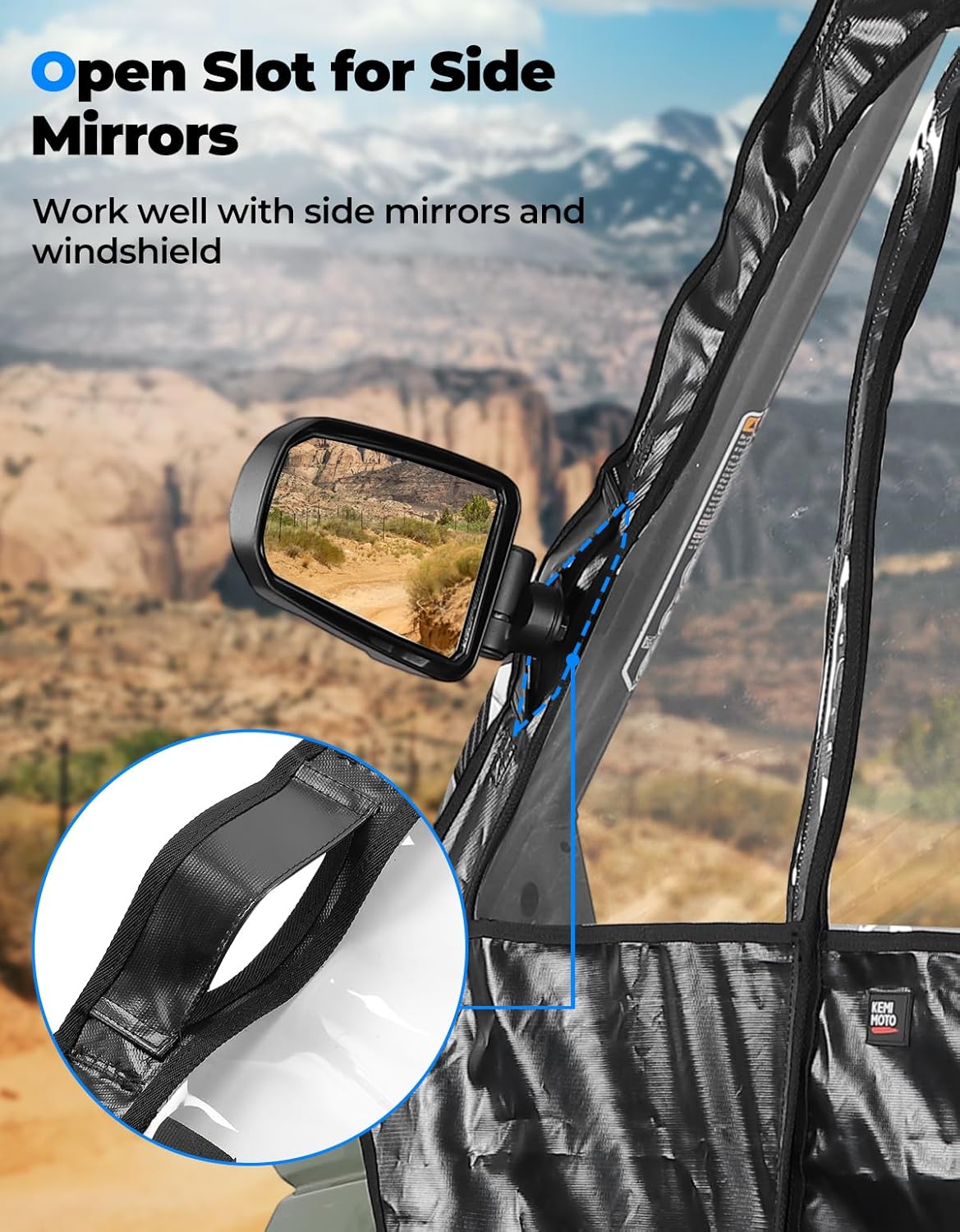 UTV Cab Enclosure Compatible with Polaris Ranger XP 1000 Crew 2019-2024, 2 Zipper Soft Upper Doors with Open Slot for Mirrors, Rolling Window, Water