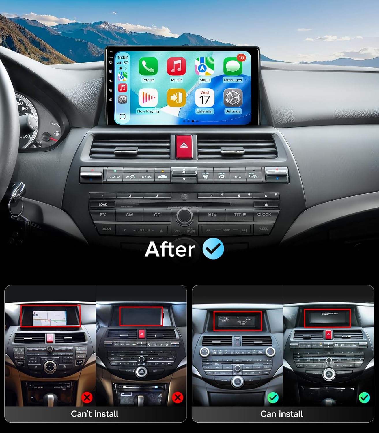 QLED Linux Car Stereo for Honda Accord 2008-2013 (8th Gen) - Fast Boot Wireless CarPlay & Android Auto Radio, AHD 1080P Backup Camera, Bluetooth, SWC, AM/FM, Dash Kit Replacement