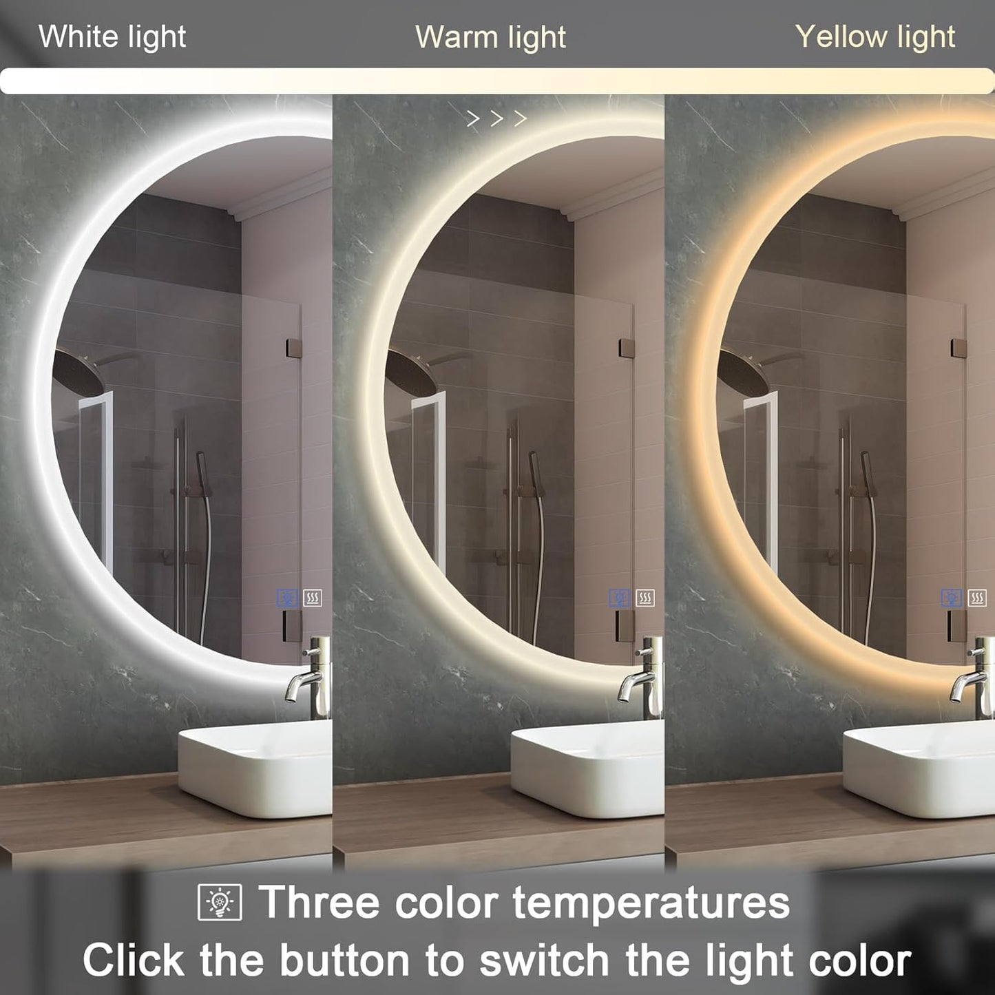 Led Mirror for Bathroom 28 Inch, Fog Edge Anti-Fog Backlit Vanity Bathroom Mirror with Lights, Smart Touch, Dimma