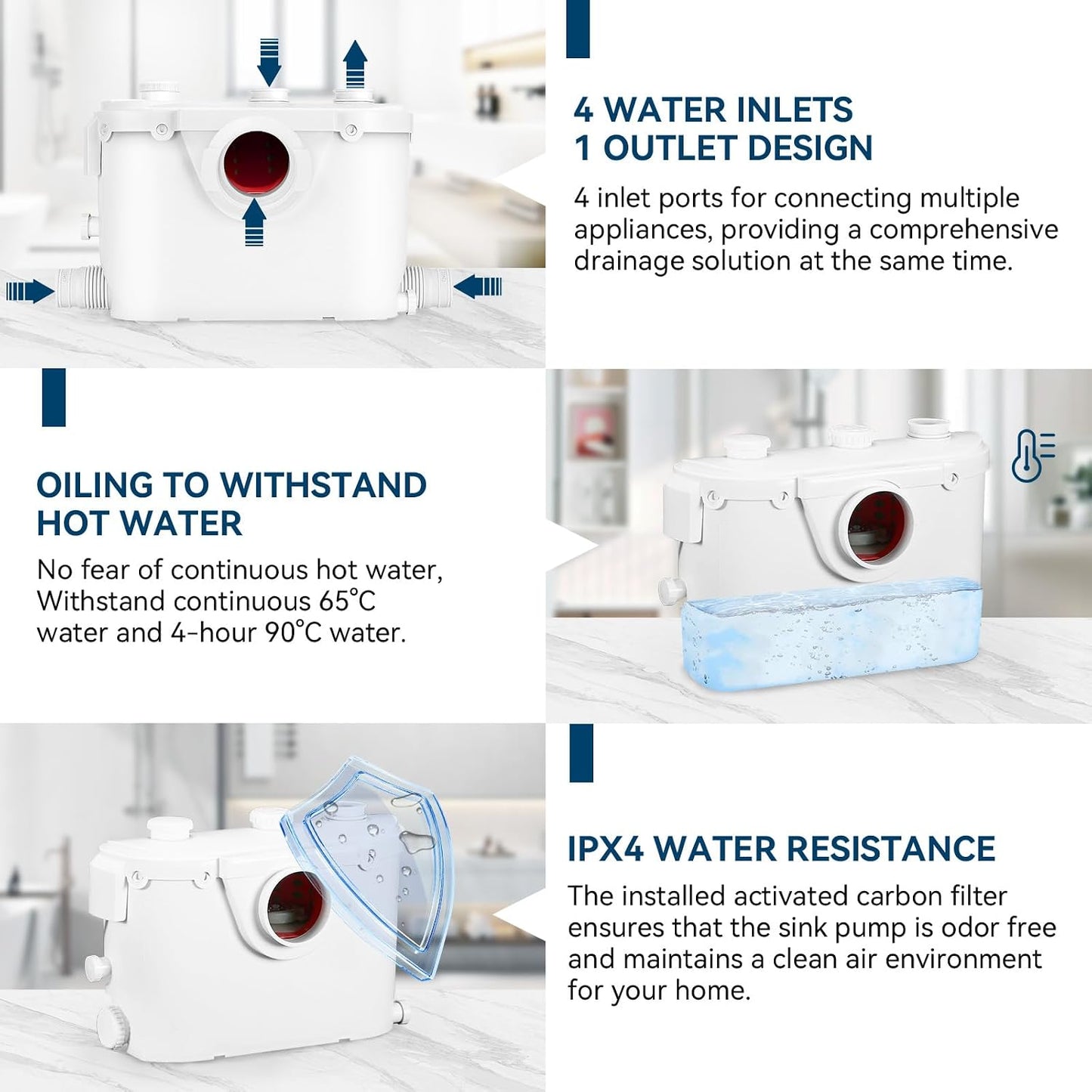 600W Macerator Pump Toilet Pump Upflush to 26FT 1800GPH Utility Sink Pump with 4 Water Inlets 1 Outlets Macerating Toilet System for Toilet Sink Shower Laundry Kitchen Basement