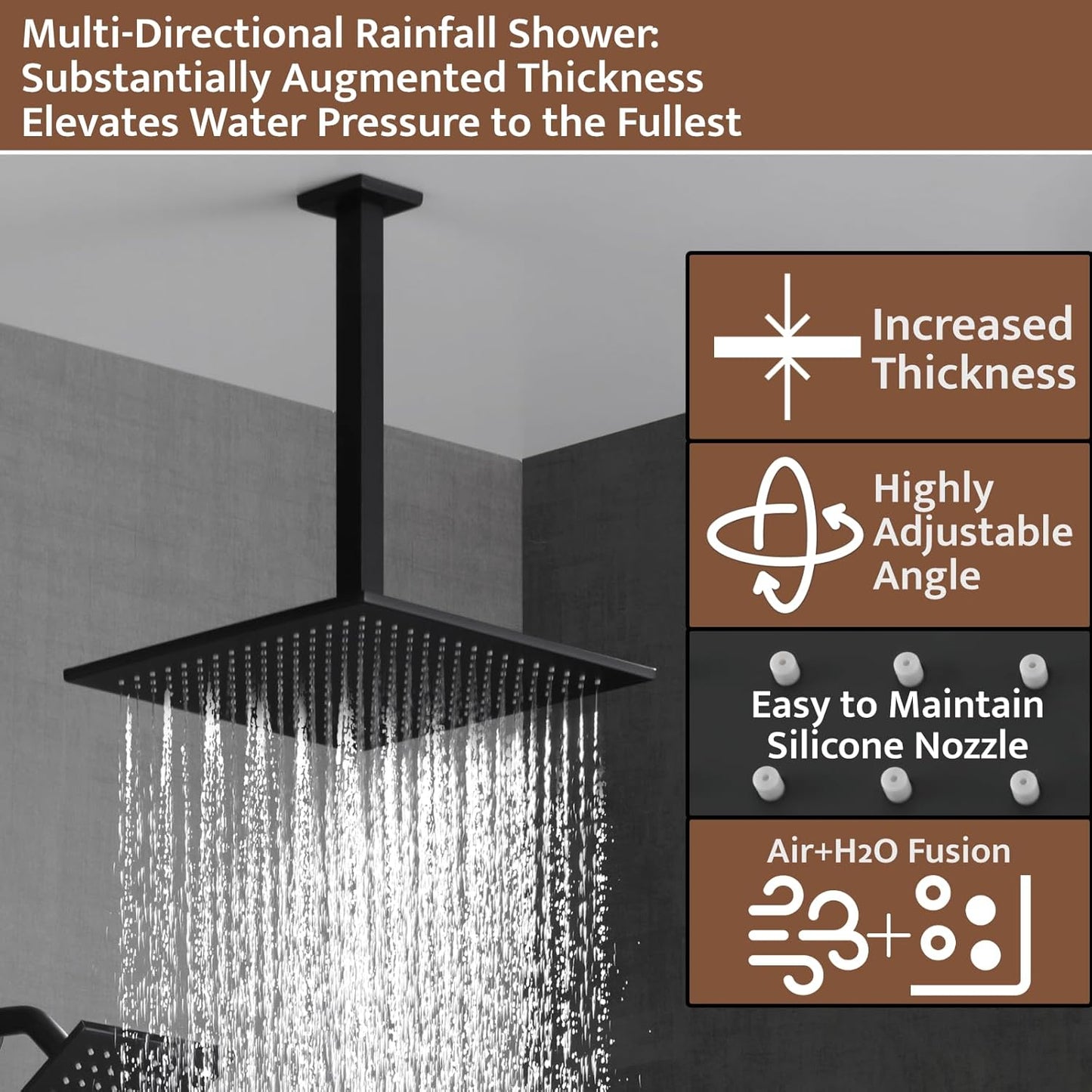 Shower System Matte Black Wall Mount Shower Faucet Set with 10 Inch Shower Head, Push Button Diverter Shower Fixtures with 3 in 1 Handheld,6 Inch