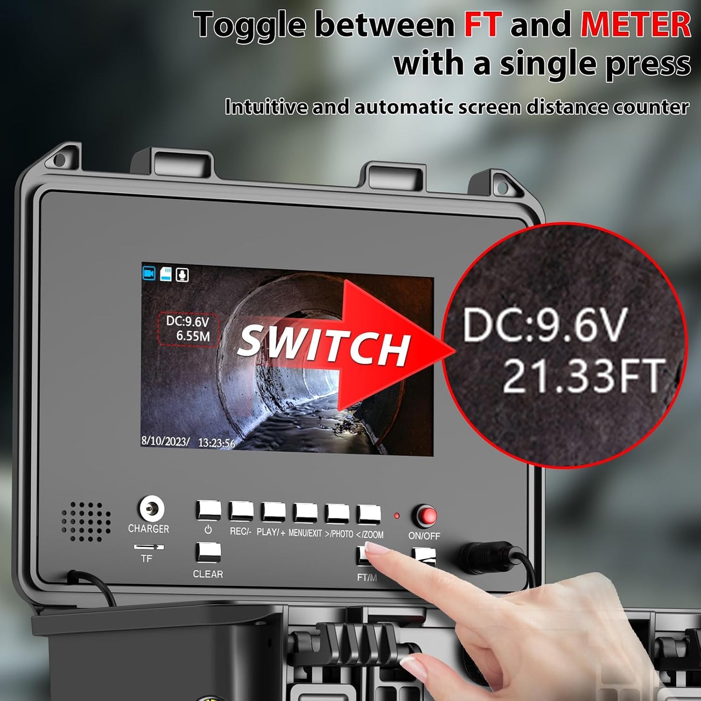 Sewer Camera with 512Hz Locator,7 Inch Pipe Inspection Camera, 50m/165ft Cable, DVR Video Audio, Distance Counter for Self-Leveling Drain Plumbing Snake with 12 Lights for IP68