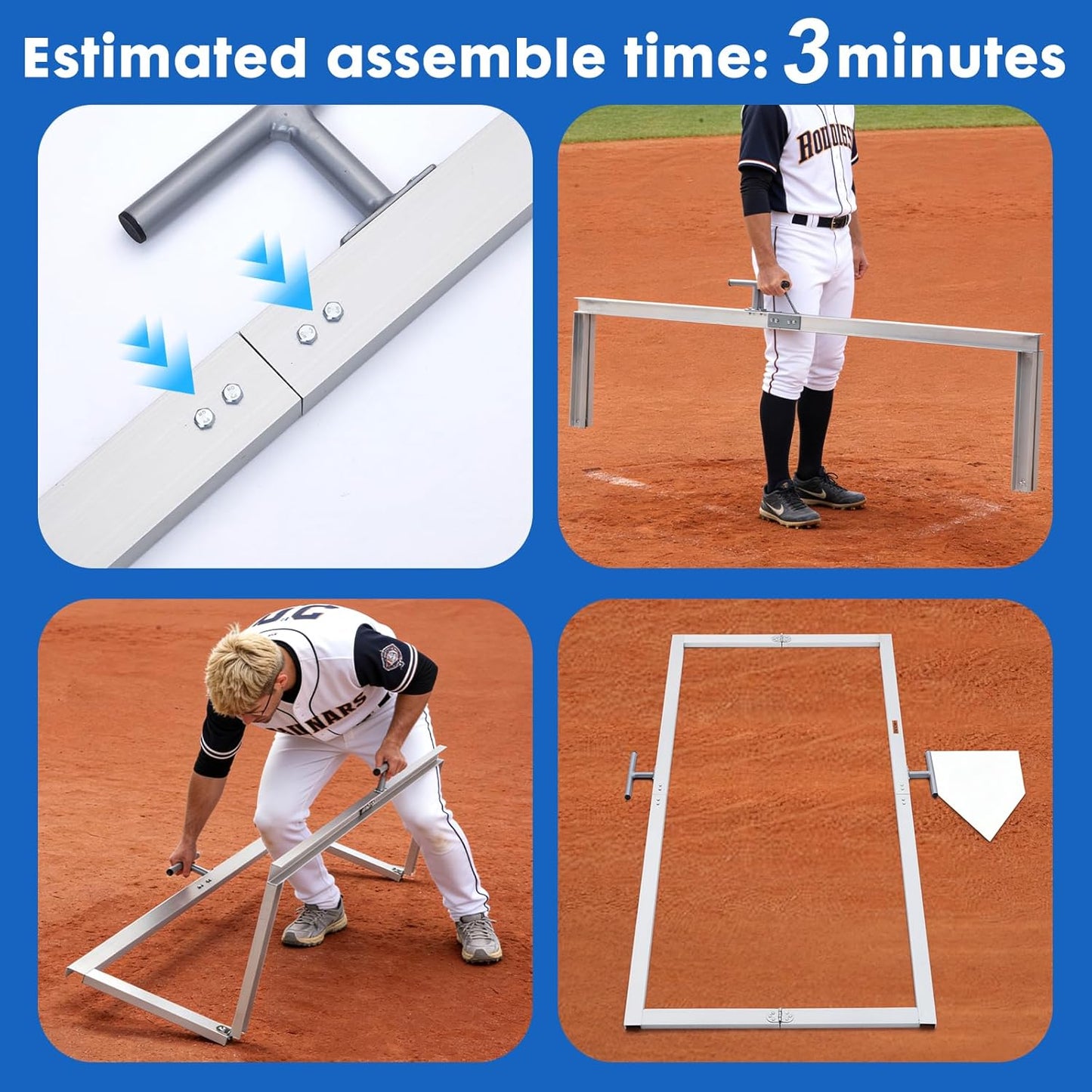 Batter's Box Template, Aluminum, Foldable, Heavy-Duty, for Baseball and Softball Field, Coaching Accessory 4 x 6 Feet