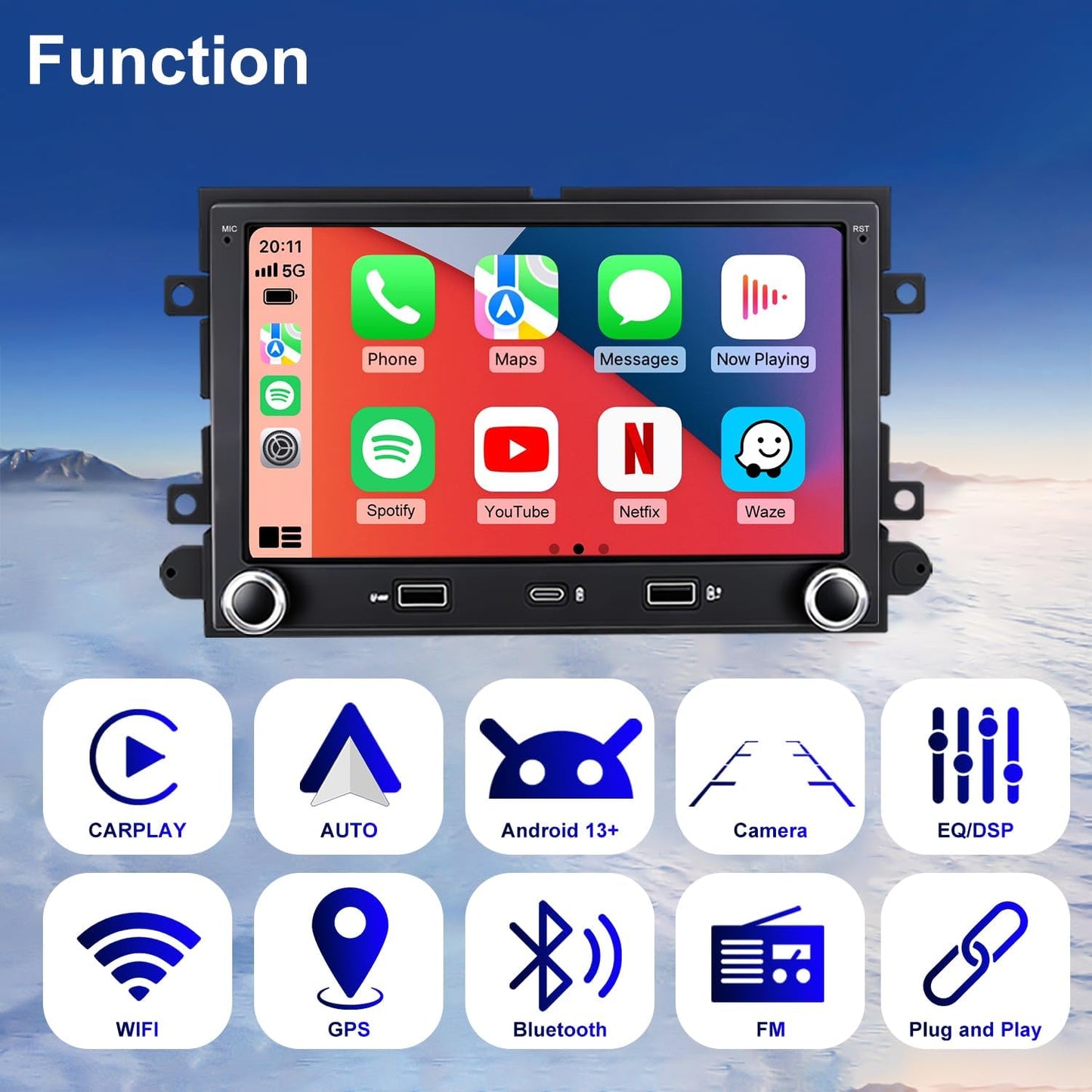 Car Radio for Ford F150 F-150 2004-2008, F250/F350 2006-2016, Mustang 2005-2009, E150/E250/E350 2009-2014, Expedition Explorer 7 Inch Touchscreen Stereo, Wireless CarPlay Android Auto GPS BT FM Camera