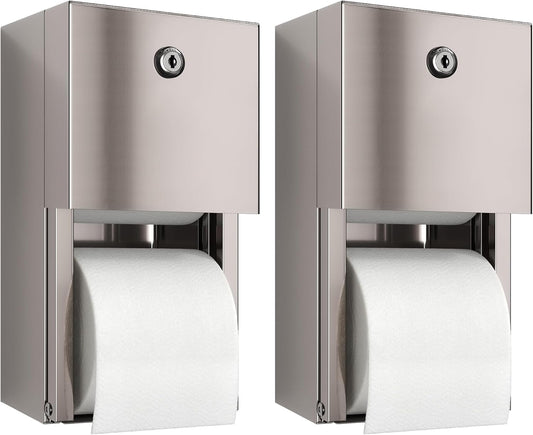 Commercial Toilet Paper Dispenser (2-Pack), 2 Roll Stainless Steel Toilet Paper Holder. Wall Mount, Locking Tissue Dispensers for Bathroom/Restroom