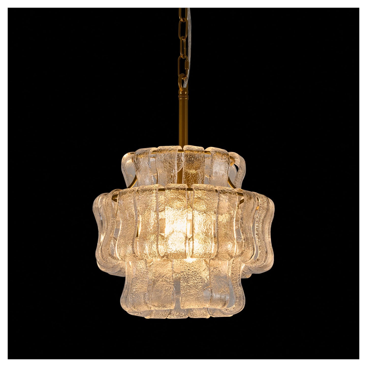 12 Inch Modern Gold Clear Glass Round Chandelier | 1-Light 3-Tier Layered Glass Ceiling Light Fixture for Bedroom, Entryway, Kitchen, Hallway, Closet Gold - Clear Glass 12"