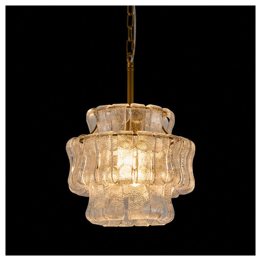 12 Inch Modern Gold Clear Glass Round Chandelier | 1-Light 3-Tier Layered Glass Ceiling Light Fixture for Bedroom, Entryway, Kitchen, Hallway, Closet Gold - Clear Glass 12"