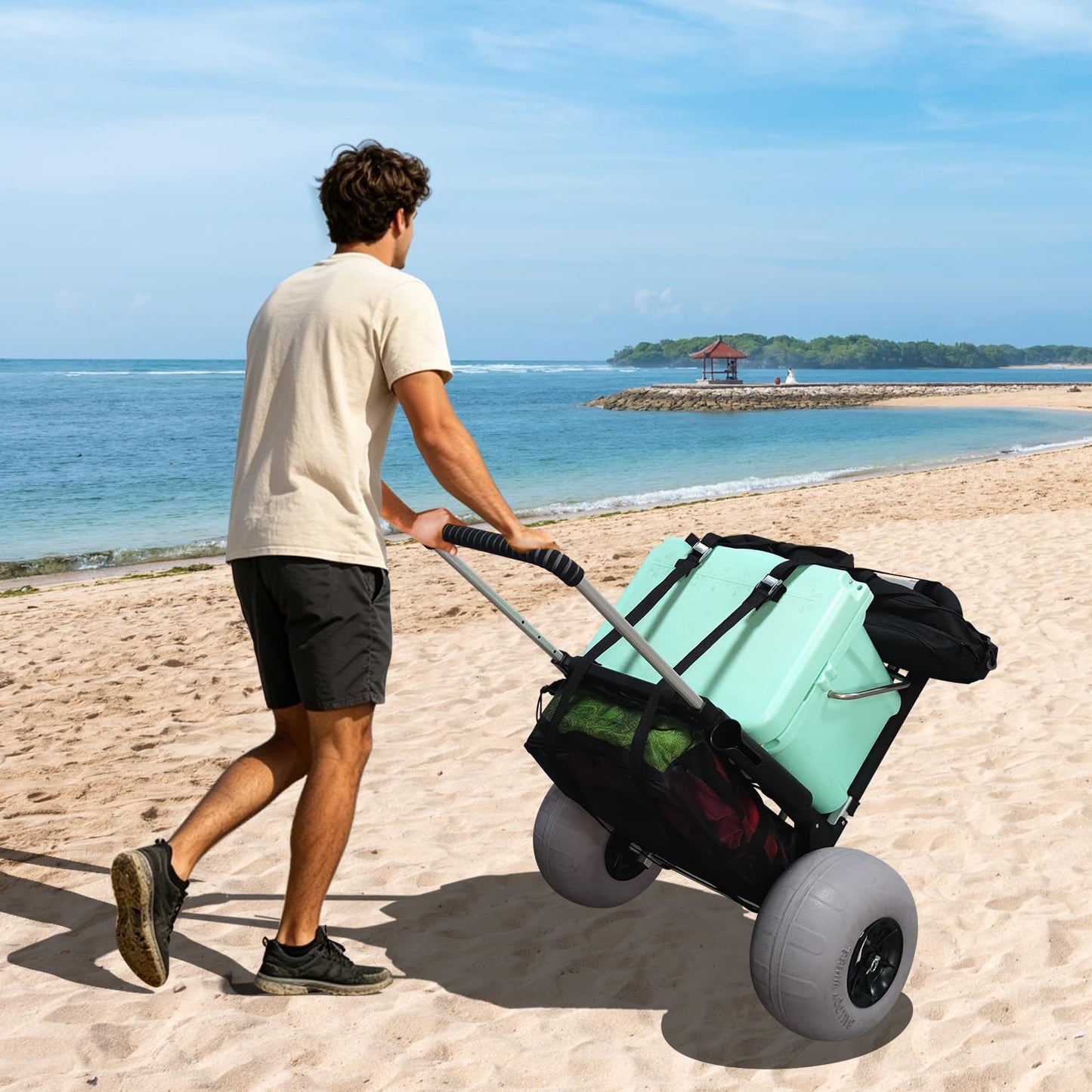 Beach Cart with 12" Balloon Wheels for Sand All Terrain