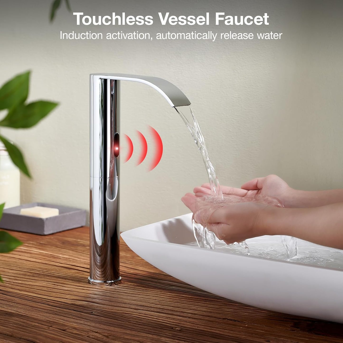 Charmingwater Touchless Bathroom Sink Faucet, Waterfall Vessel Bathroom Faucet with Automatic Sensor, Hands Free