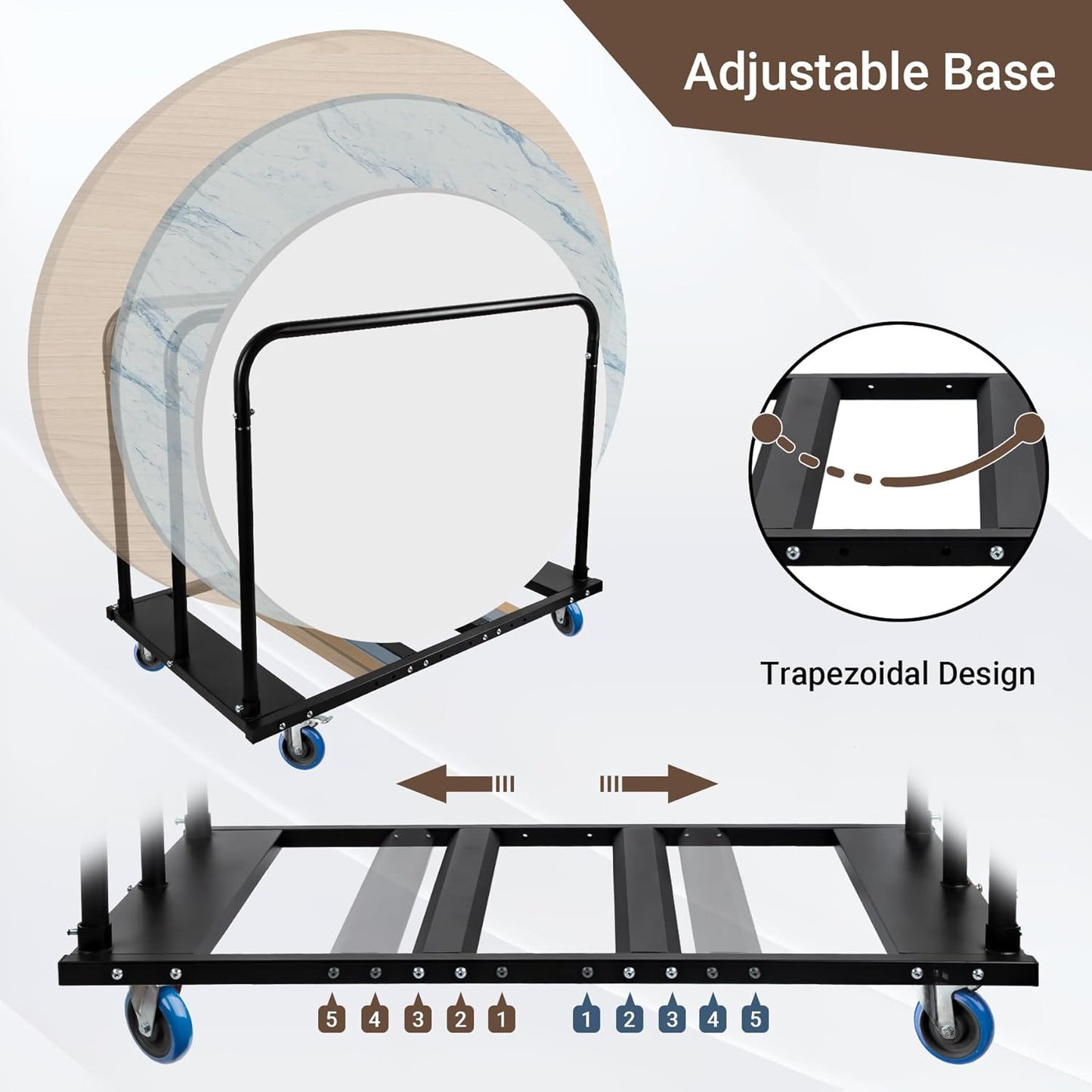 Folding Table Cart Blue PU Swivel Wheels