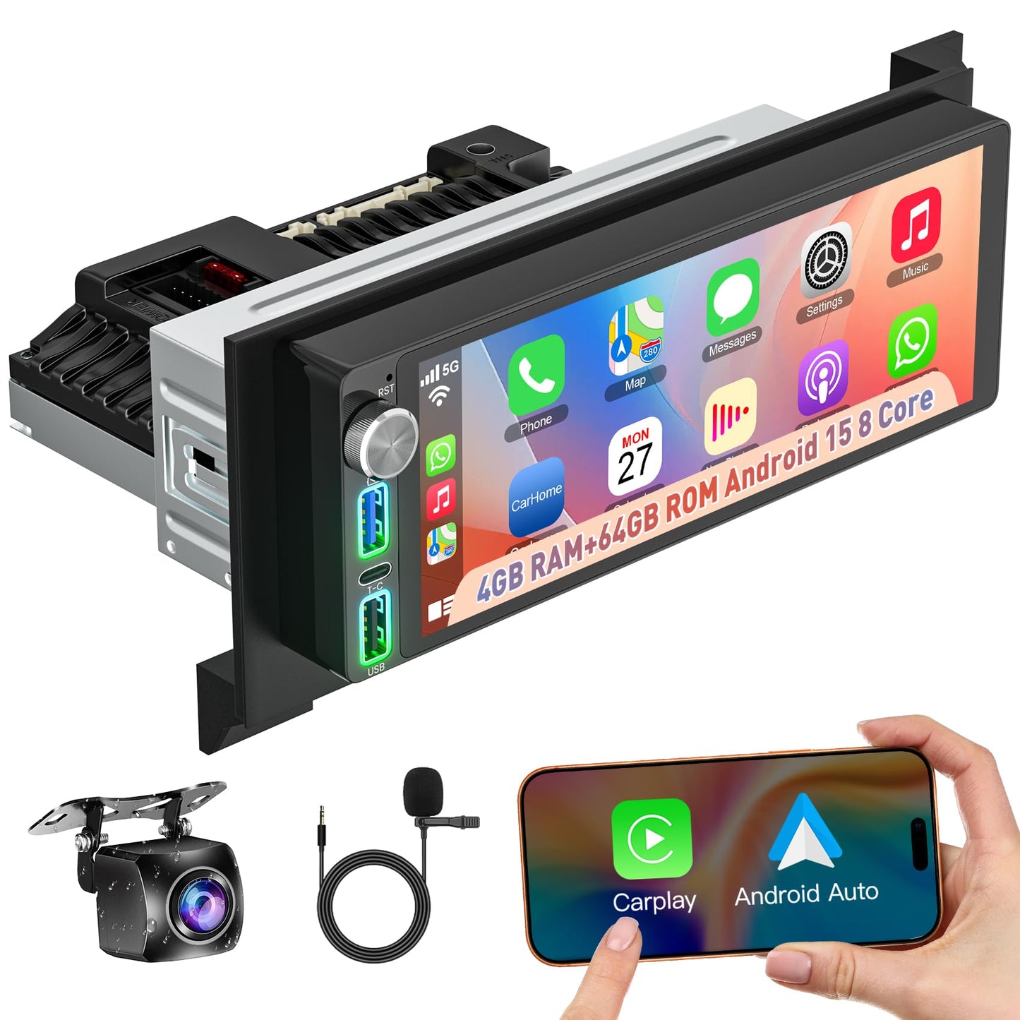 (8Core + Android 15) 6.8 Inch QLED Touch Screen Car Radio for Dodge Ram 1500 2500 (1994-2001),for Dodge Grand Caravan (1992-2000), Support Carplay& Android Auto& Mirror Link &Bluetooth&GPS&FM Radio For Dodge Ram 1500/2500 1994-2001