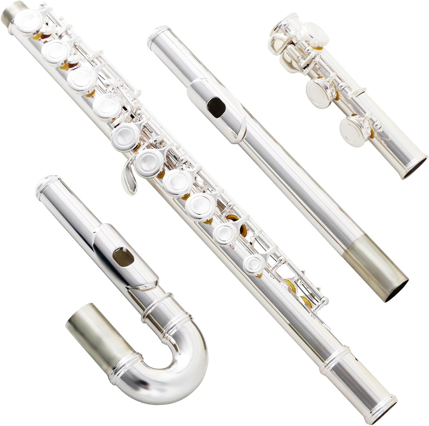 EASTROCK Silver Plated C Flute Closed Hole 16 Keys Flute Instrument with Curved Head Joint Mouthpiece Replacement,Cleaning Kit,Stand,Carrying