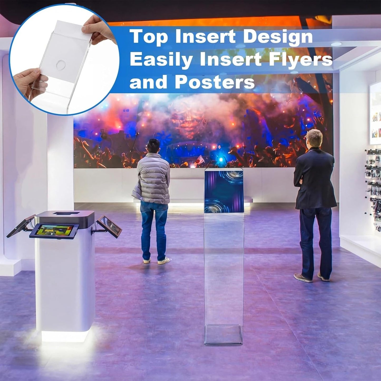 Thyle 3 Pack Acrylic Sign Holder 8.5 x 11 Inch, Pedestal Floor Stand Sign Holders for Trade Show Menu Boards Signage Outdoor Indoor Standing Display Holders for Brochure Clear